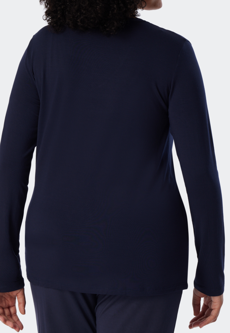 SCHIESSER Mix+Relax T-shirt, dames shirt lange mouwen modal v-hals blauw