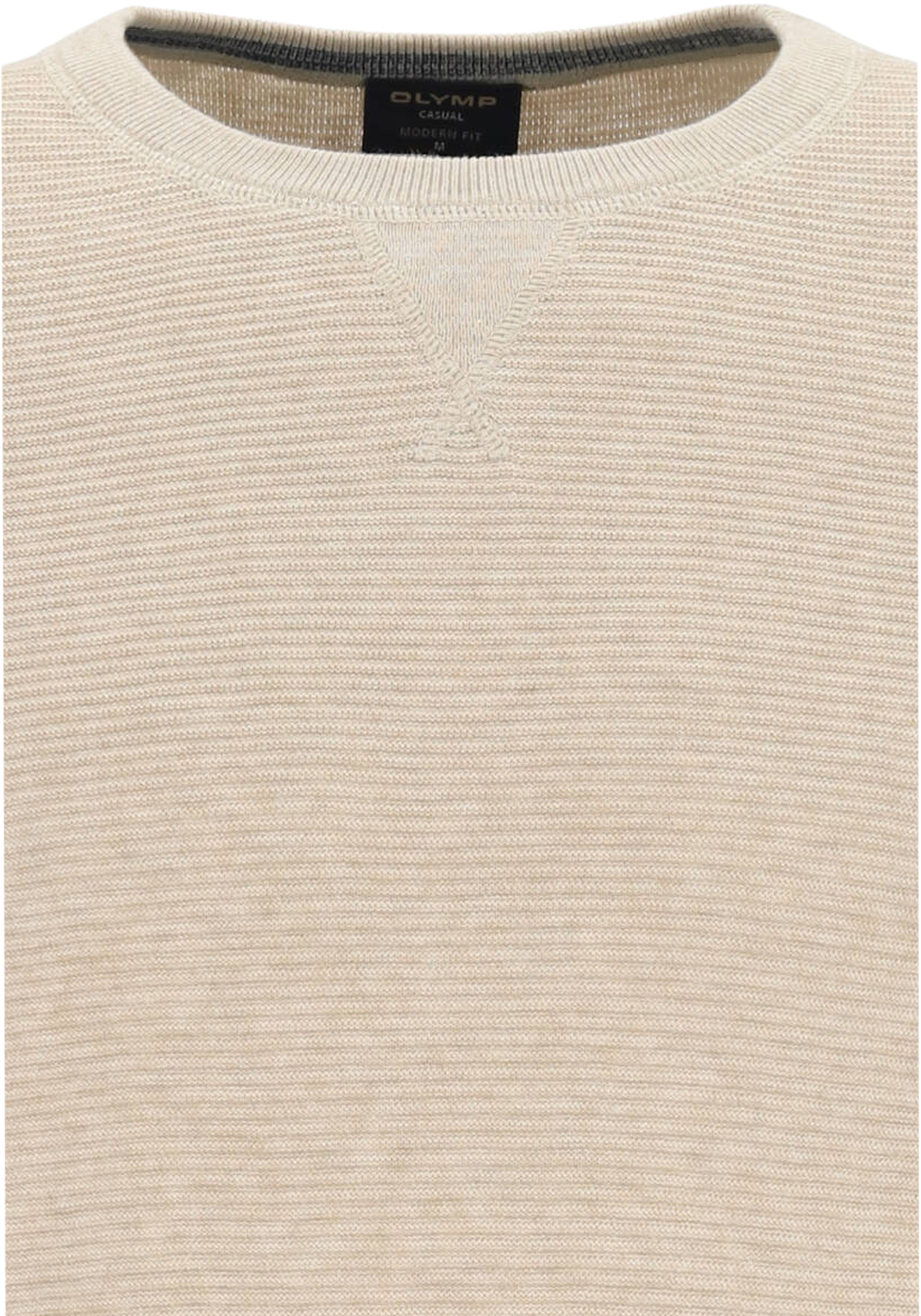 OLYMP modern fit trui katoen, structuur, O-hals, beige