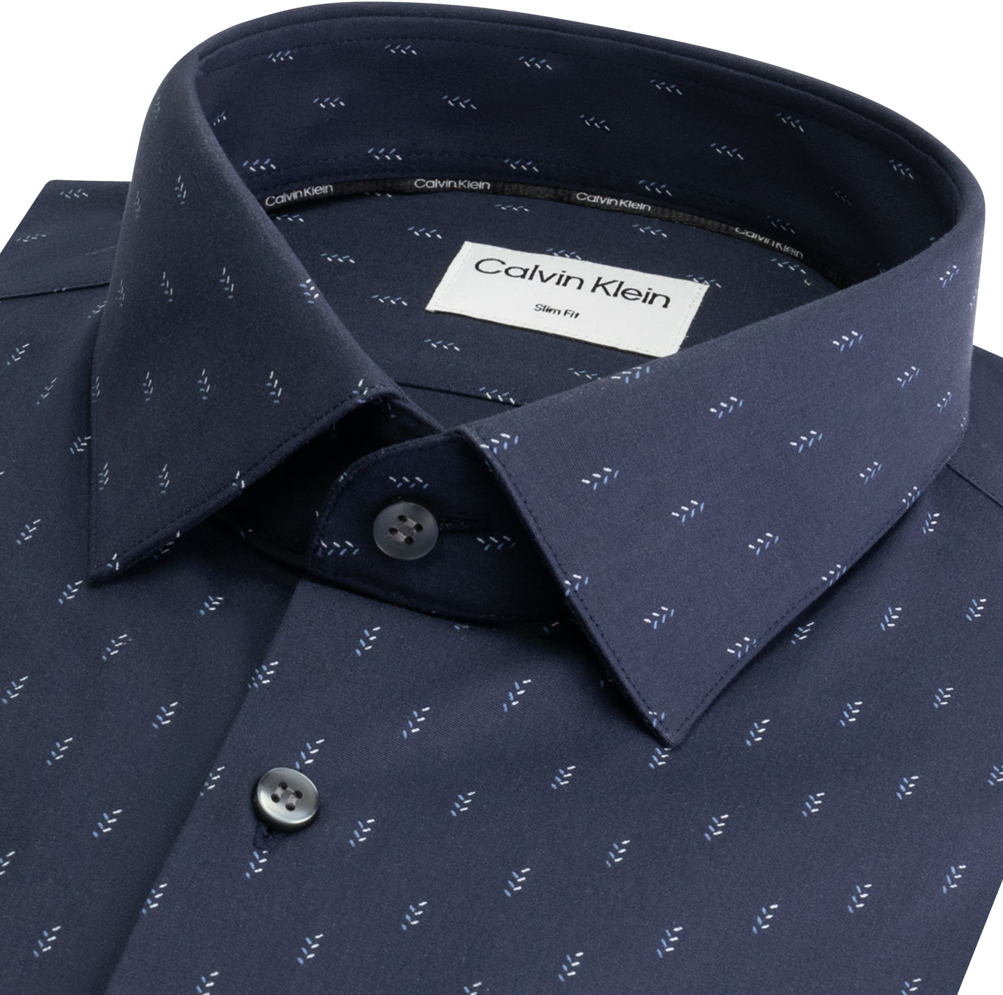 Calvin Klein slim fit overhemd, Poplin Leaf Print Slim Shirt, lichtblauw dessin