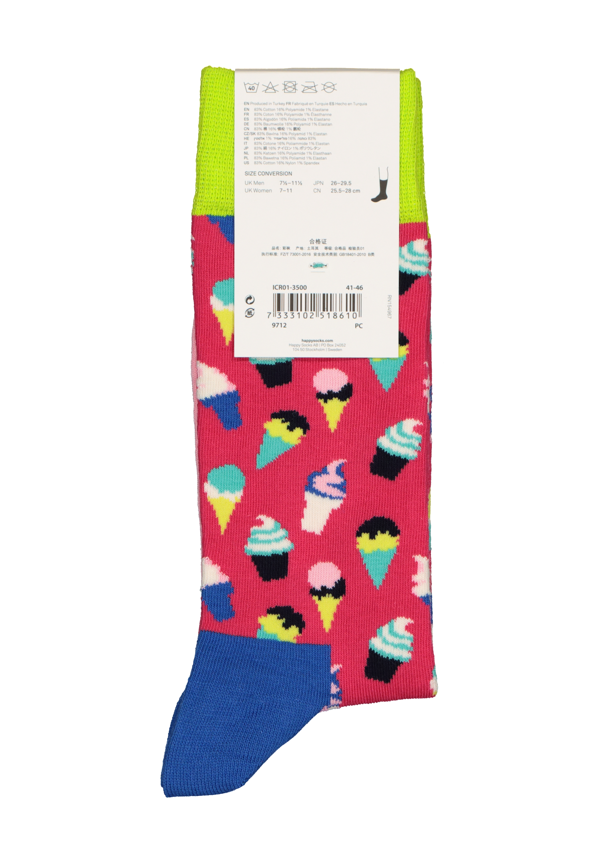 Happy Socks Ice Cream Sock, rood met ijsjes