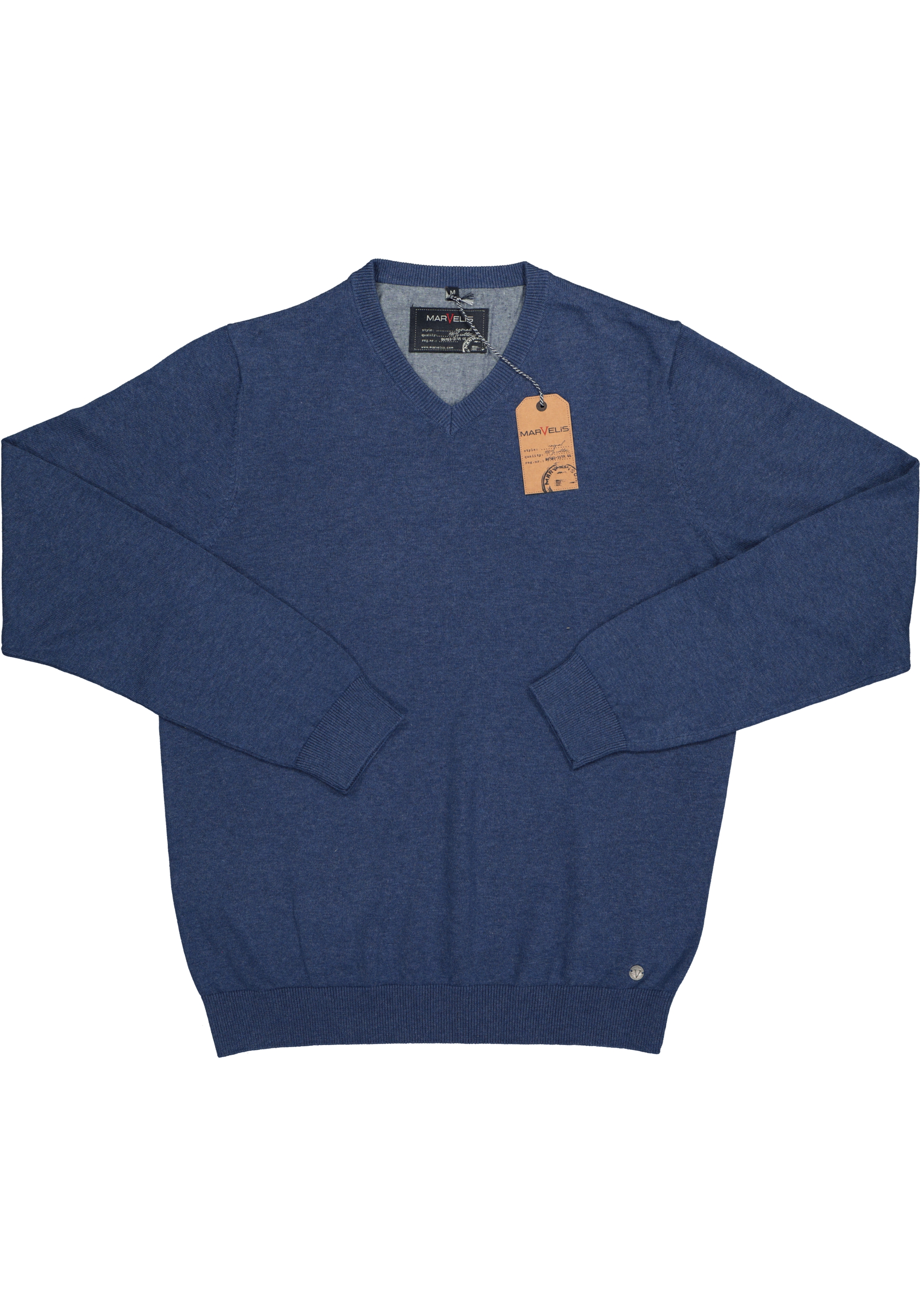 MARVELIS heren trui katoen, V-hals, jeans blauw melange