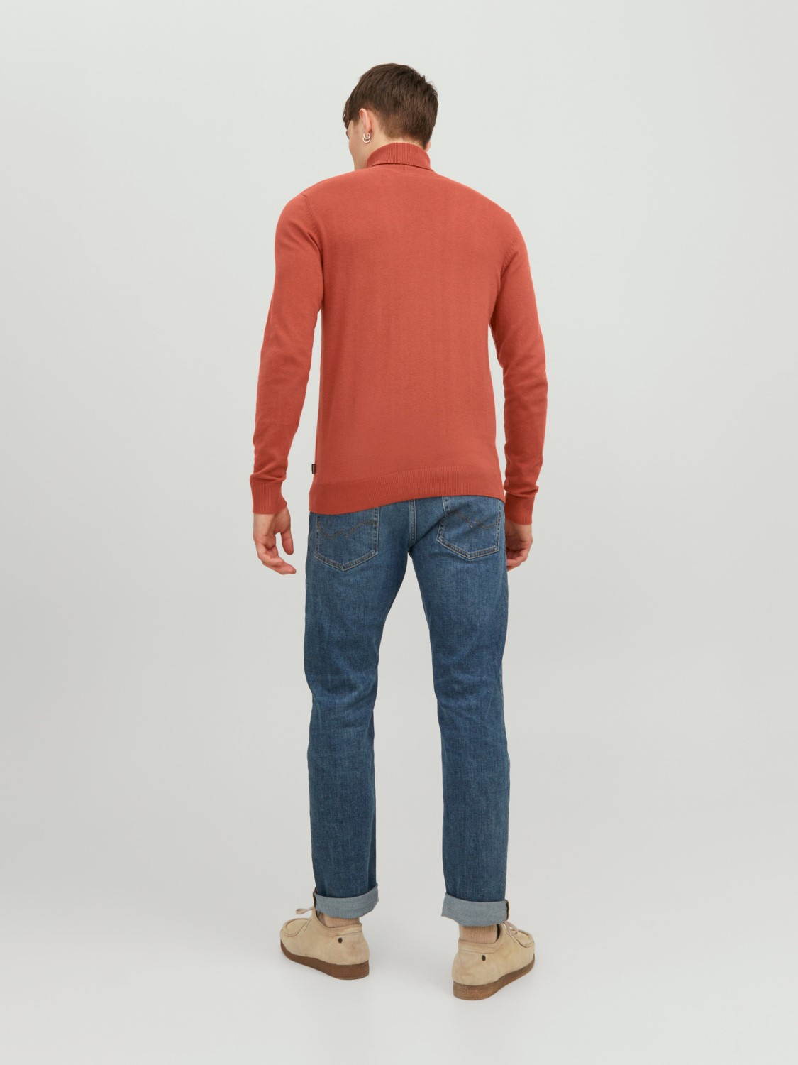 JACK & JONES Emil knit roll neck slim fit, heren pullover viscosemengsel met col, warm oranje