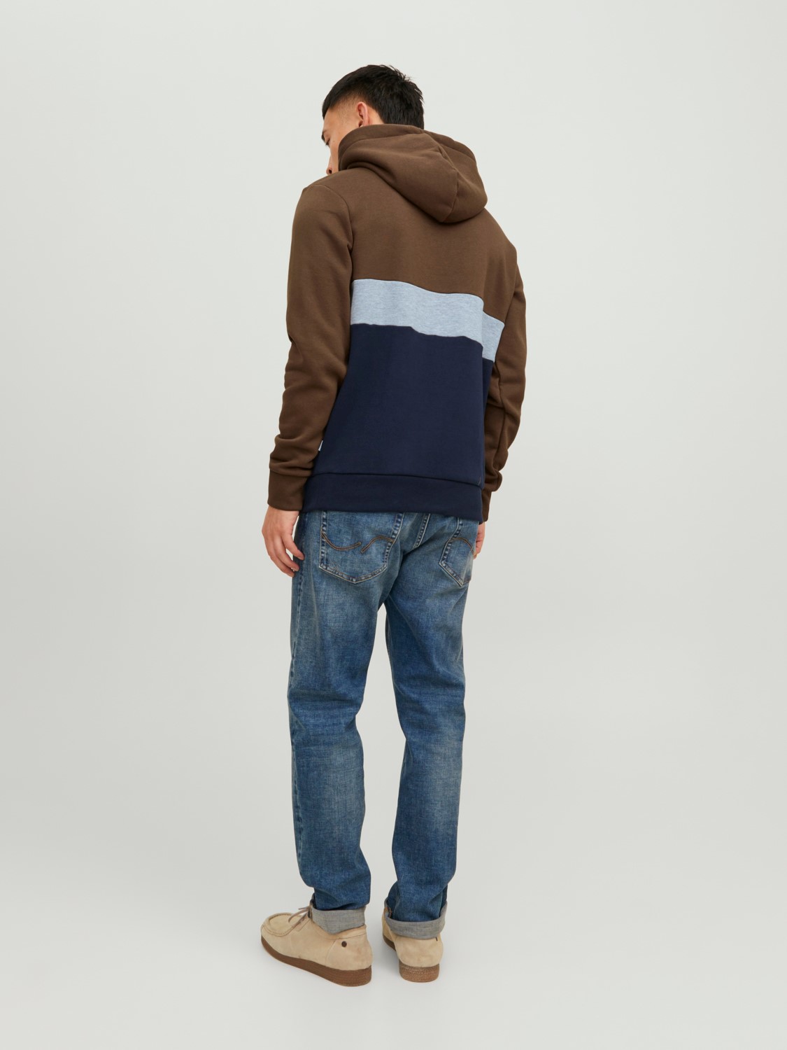 JACK & JONES Reid blocking sweat hood regular fit, heren hoodie katoenmengsel met capuchon, camel bruin