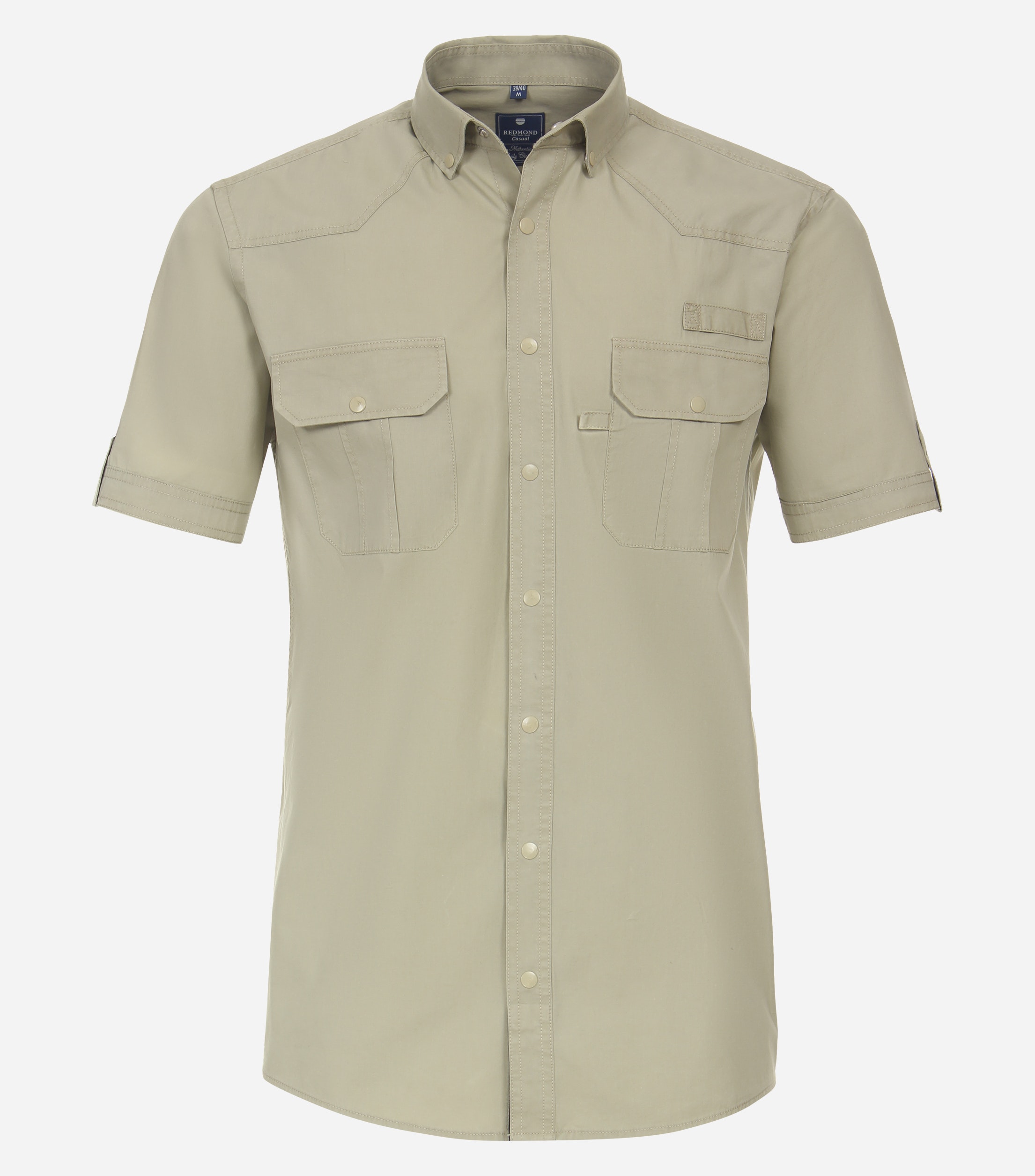 Redmond comfort fit overhemd, korte mouw, popeline, beige