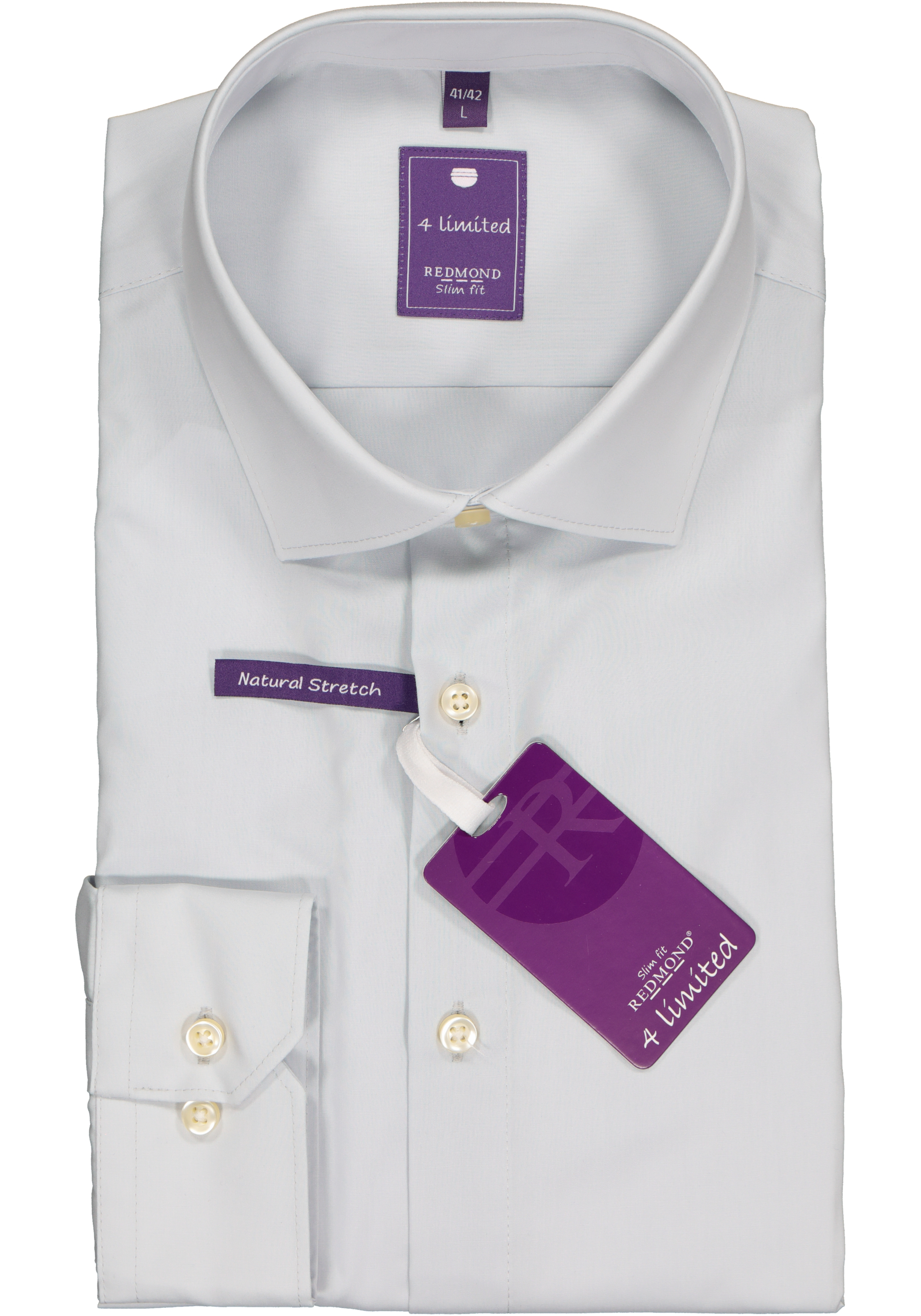 Redmond slim fit overhemd, licht grijs