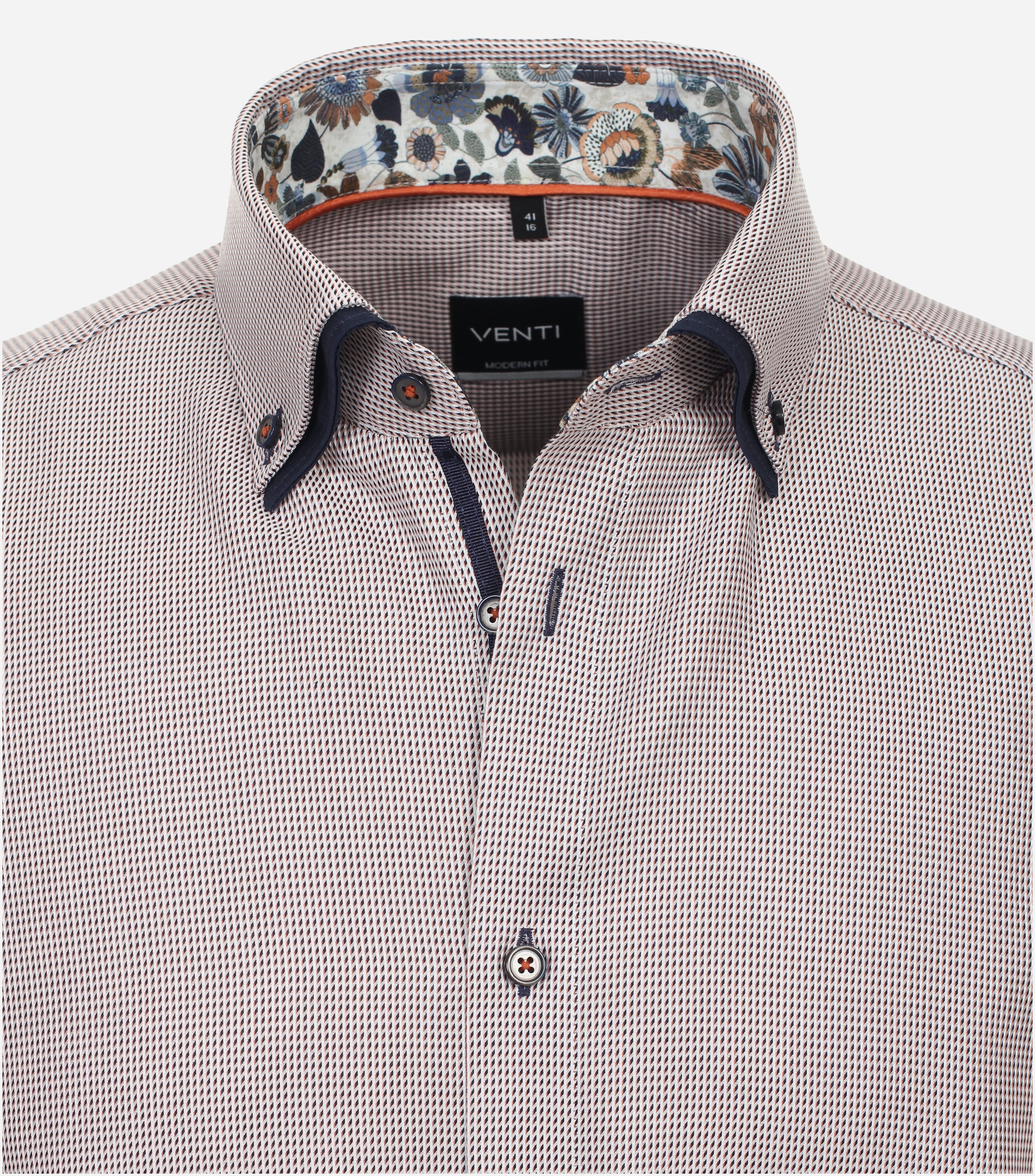 VENTI modern fit overhemd, korte mouw, twill, oranje