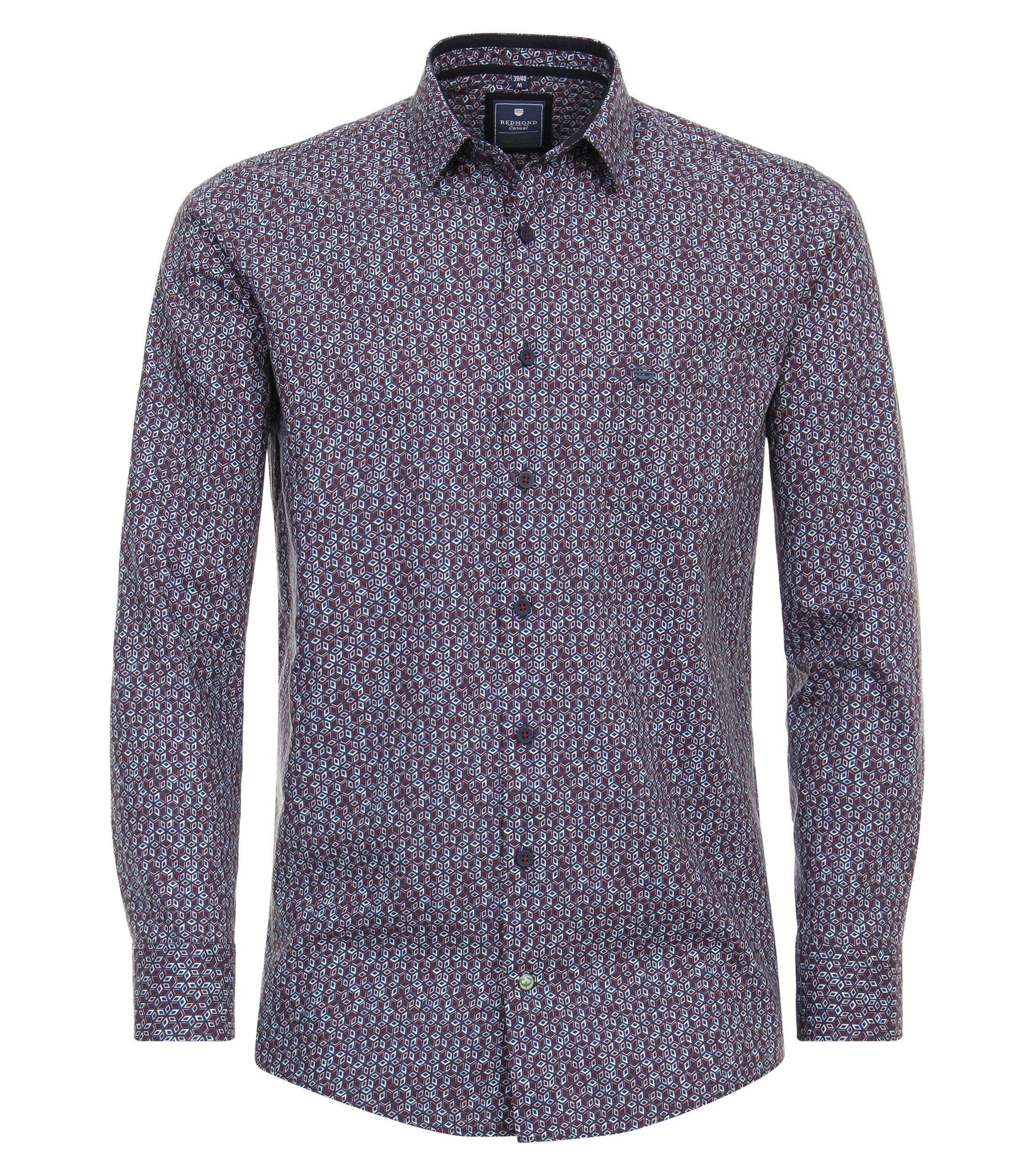 Redmond modern fit overhemd, popeline, rood dessin - 242100110-50