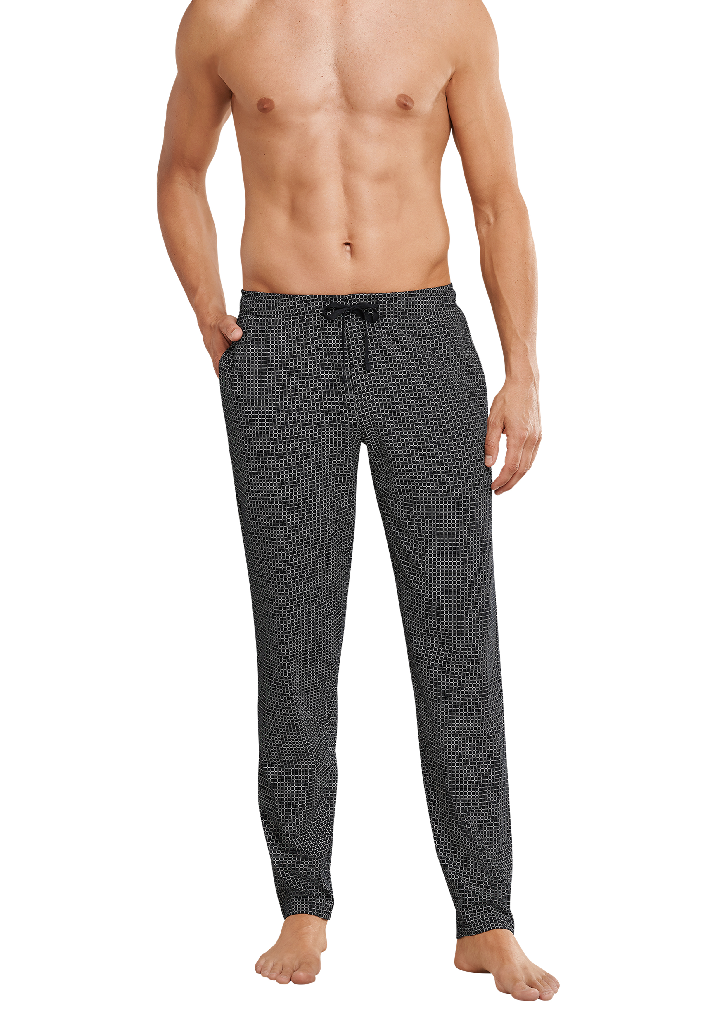 SCHIESSER Mix+Relax lounge broek, lange pijpen zonder boord, dun, zwart geruit              