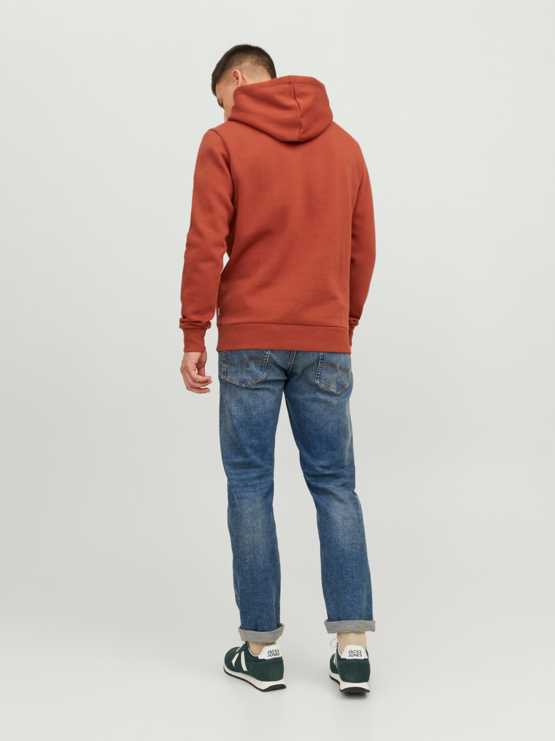 JACK & JONES Logo sweat hood regular fit, heren hoodie katoenmengsel met capuchon, warm oranje