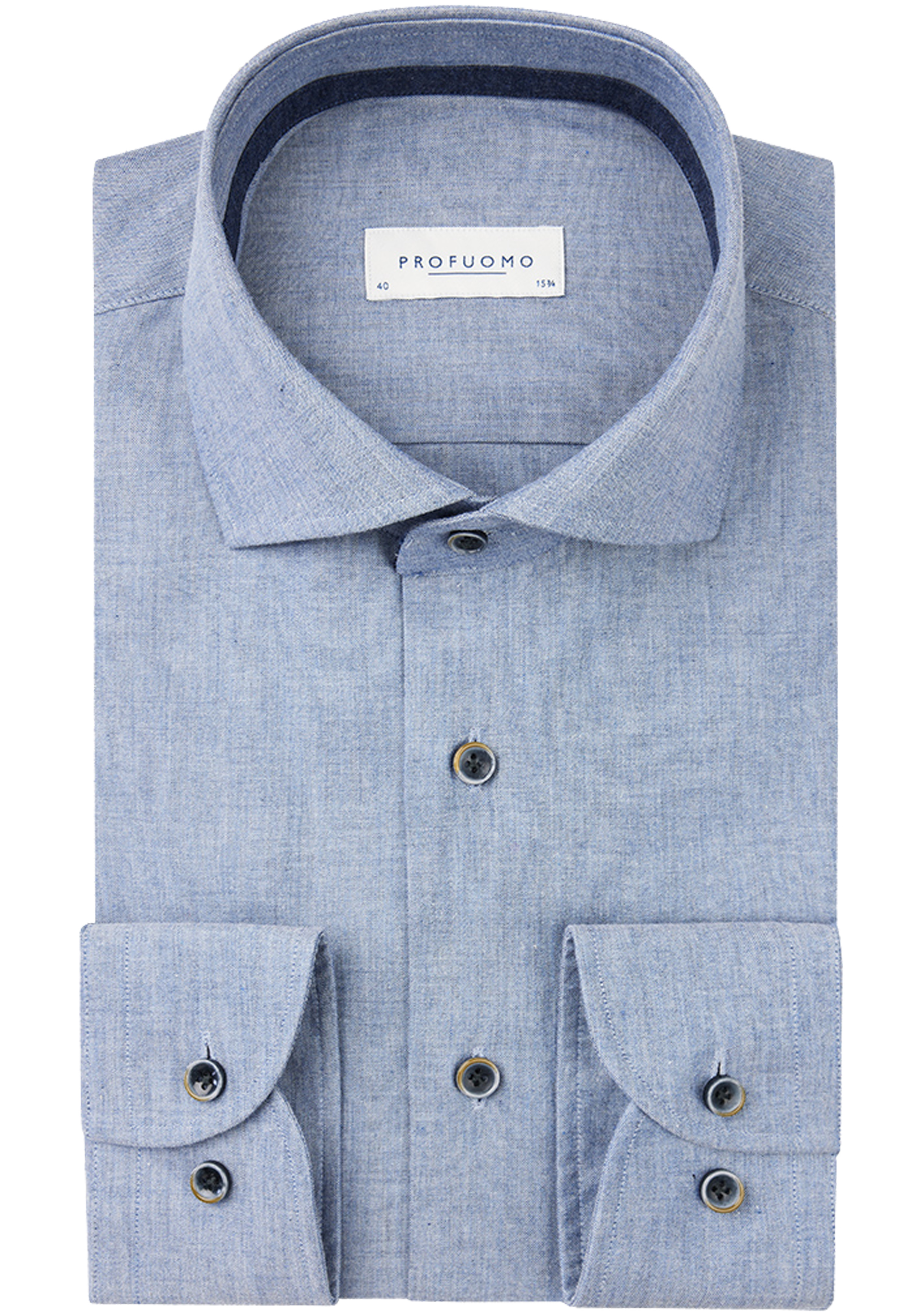 Profuomo slim fit heren overhemd, structuur, blauw