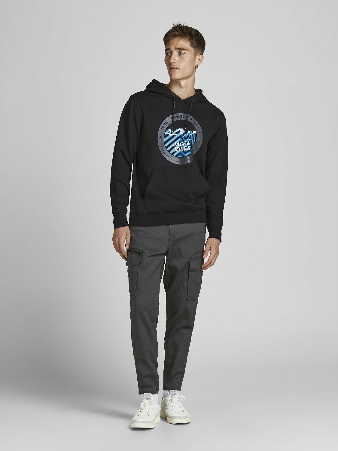 JACK & JONES Ace Dex Tapered loose fit, heren cargo broek, donkergrijs