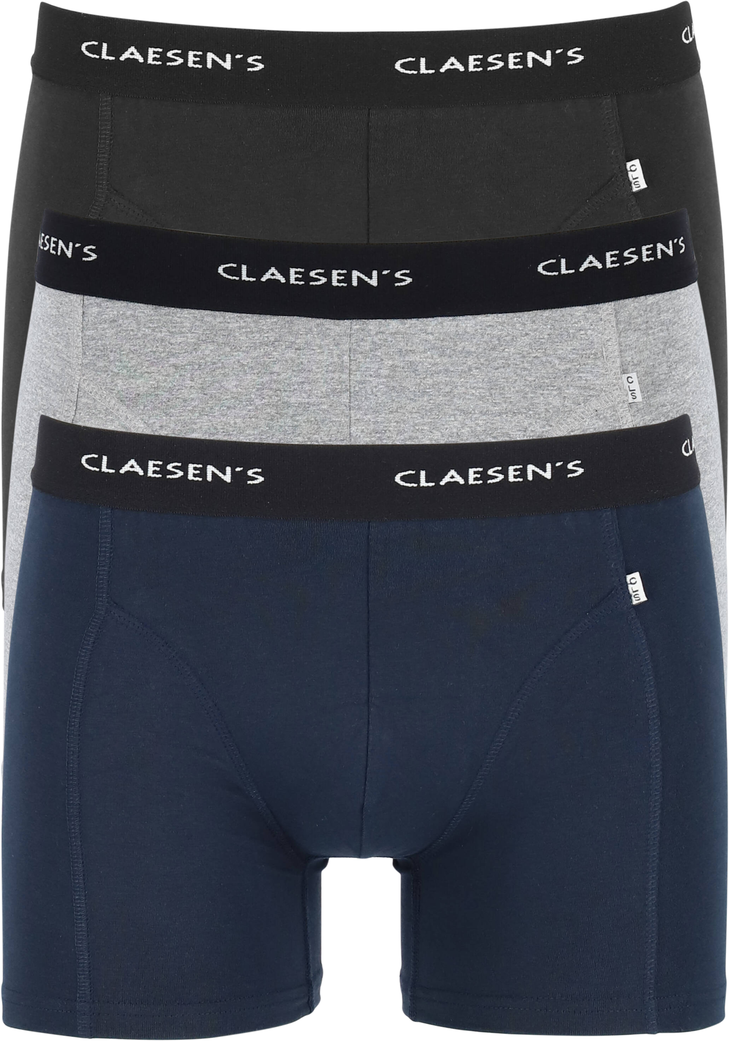 Claesen's Basics boxers (3-pack), heren boxers lang, zwart, grijs en blauw