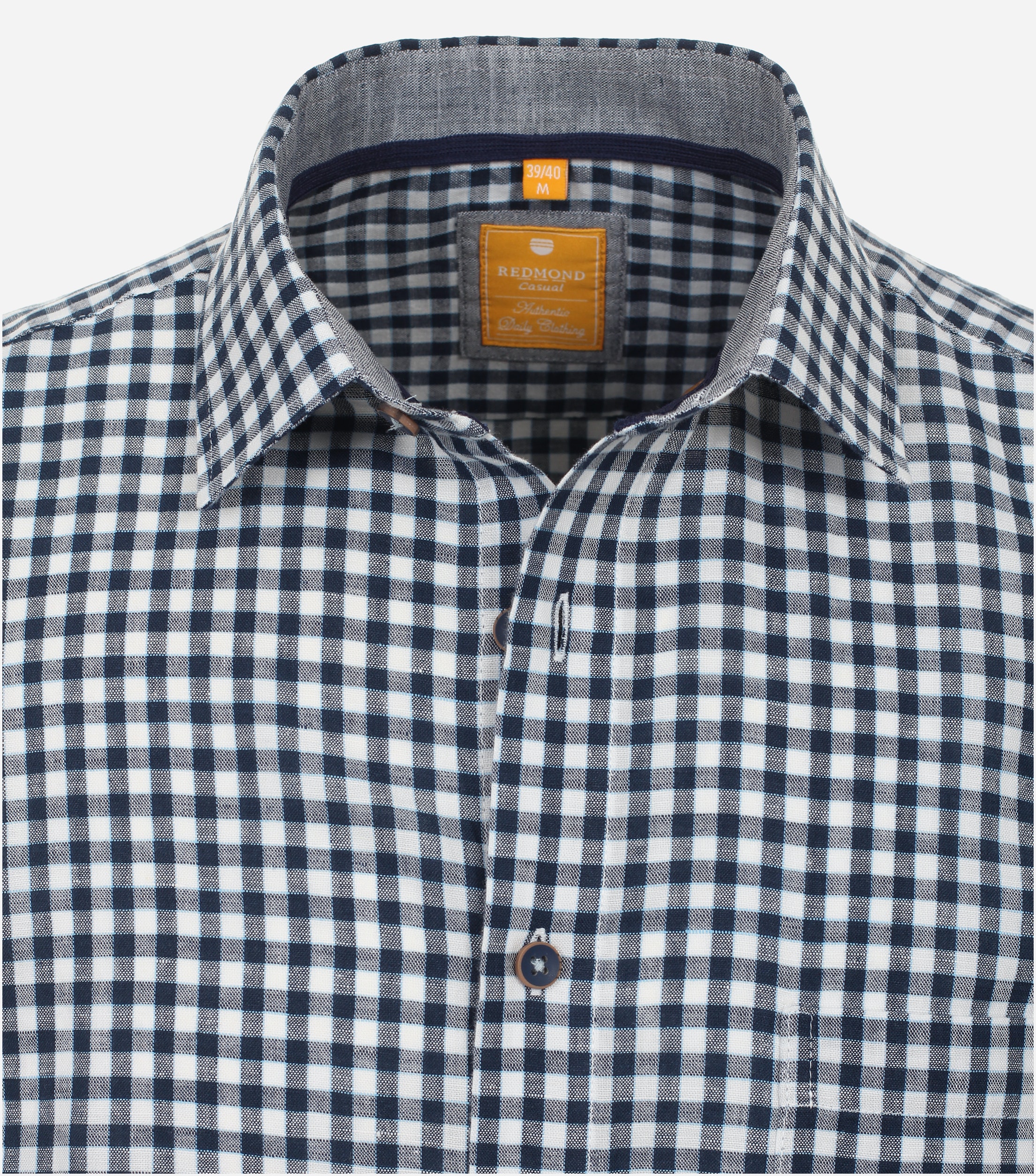 Redmond modern fit overhemd, korte mouw, popeline, blauw geruit