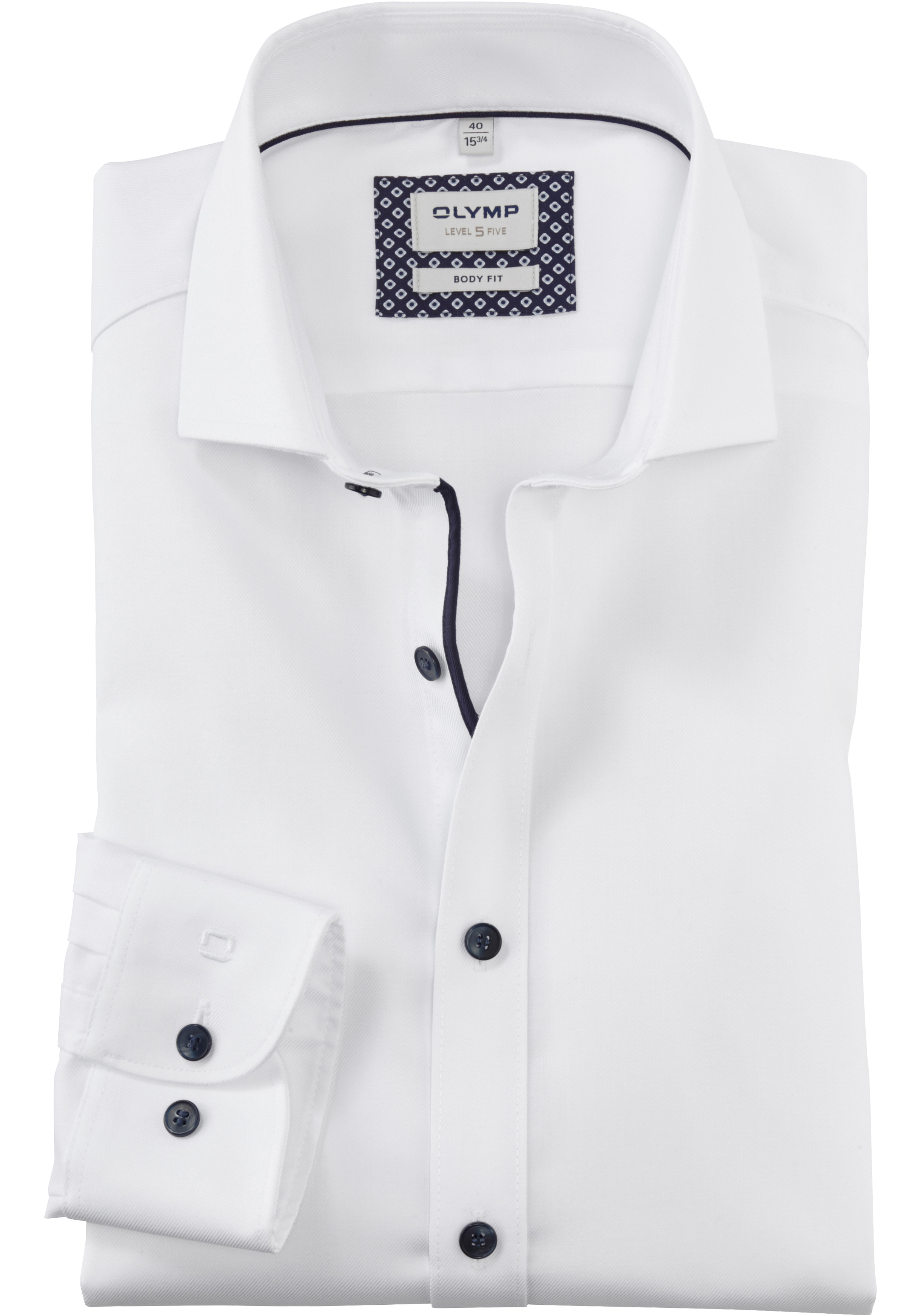 OLYMP Level 5 body fit overhemd, mouwlengte 7, mouwlengte 7, twill, wit