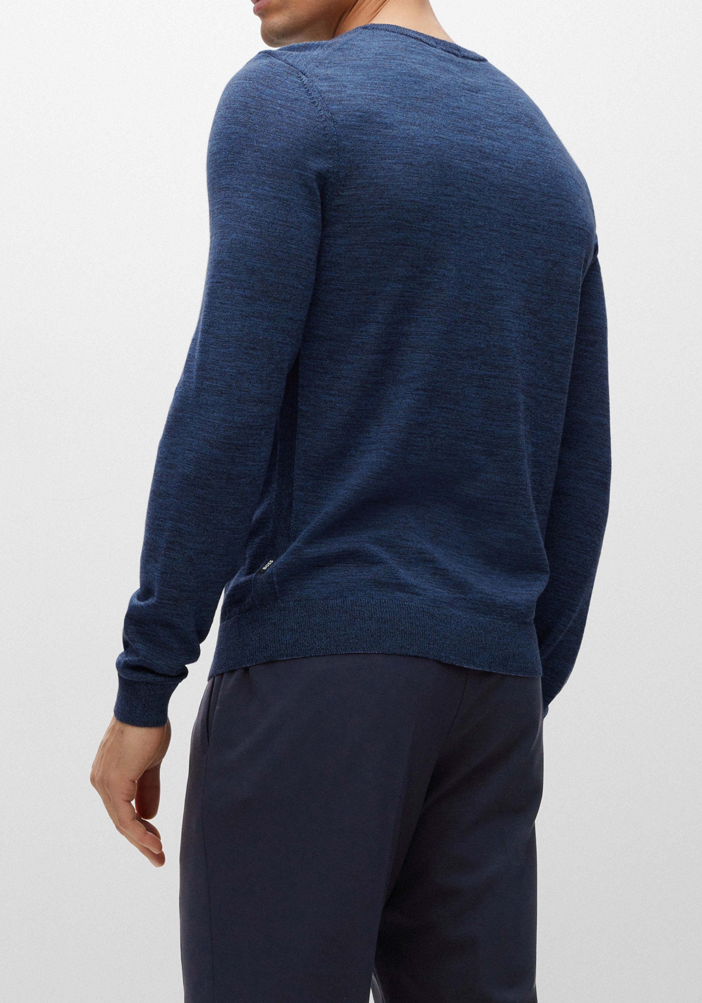 BOSS Leno slim fit trui wol, heren pullover met O-hals, kobalt blauw