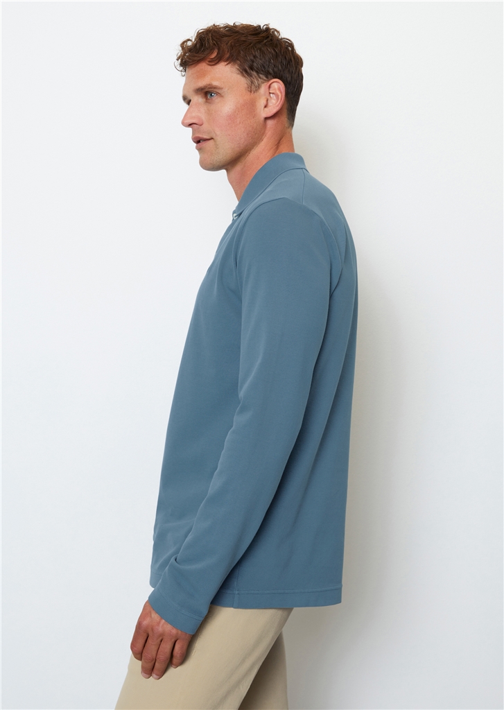 Marc O'Polo regular fit polo lange mouw, heren poloshirt, middenblauw