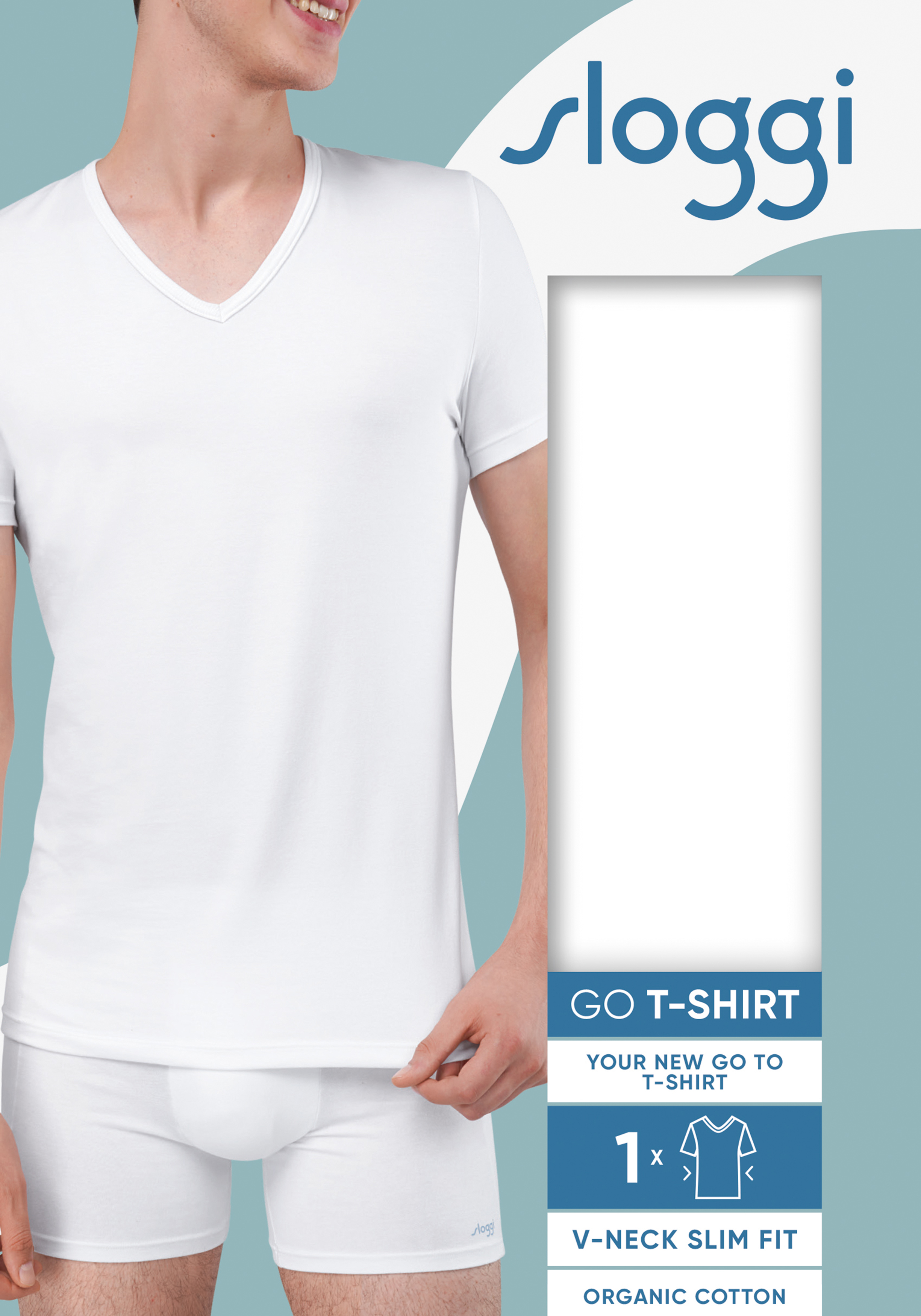 Sloggi Men GO Shirt V-Neck Slim Fit, heren T-shirt (1-pack), wit