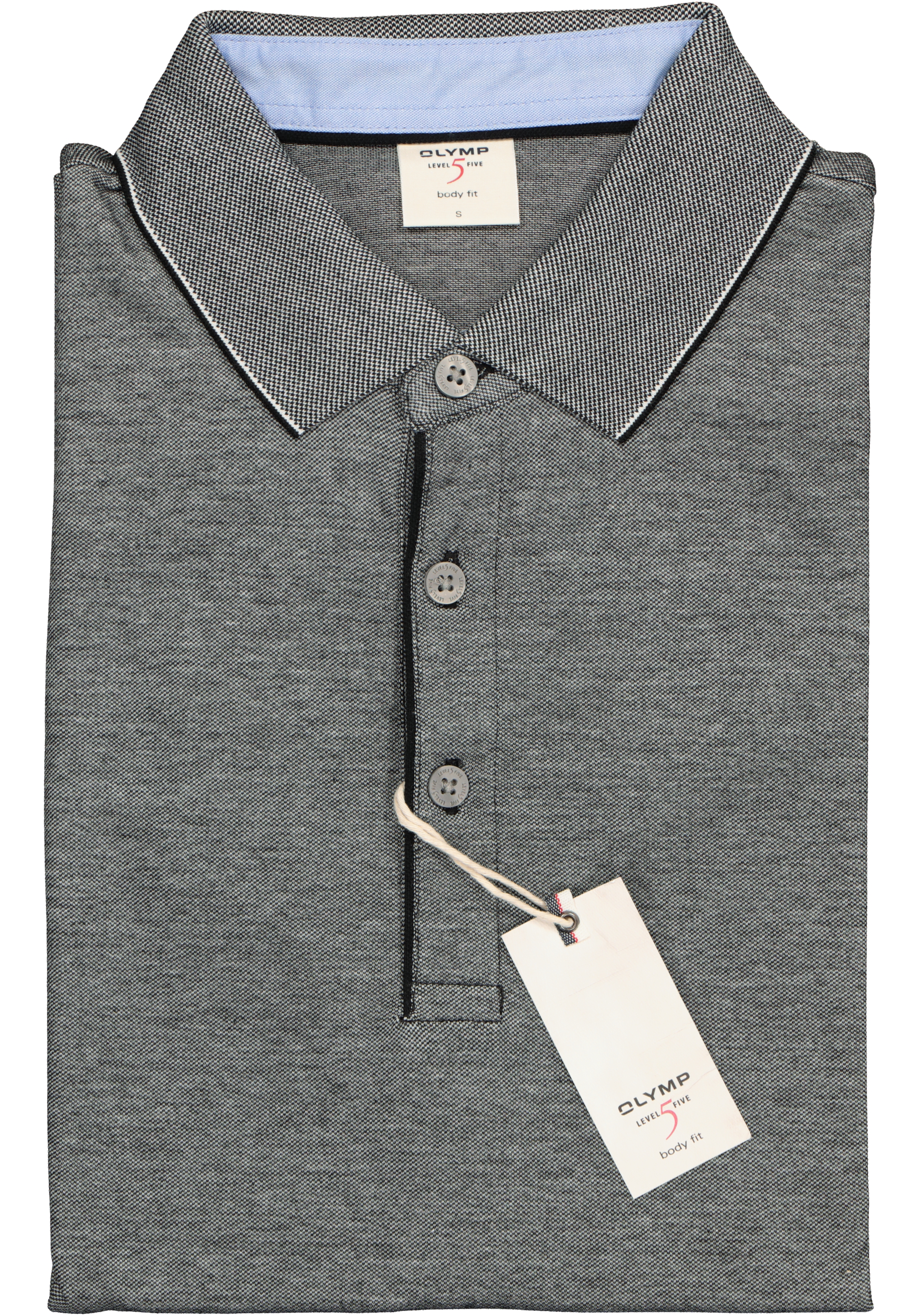 OLYMP Level 5 body fit poloshirt, stretch, zwart melange