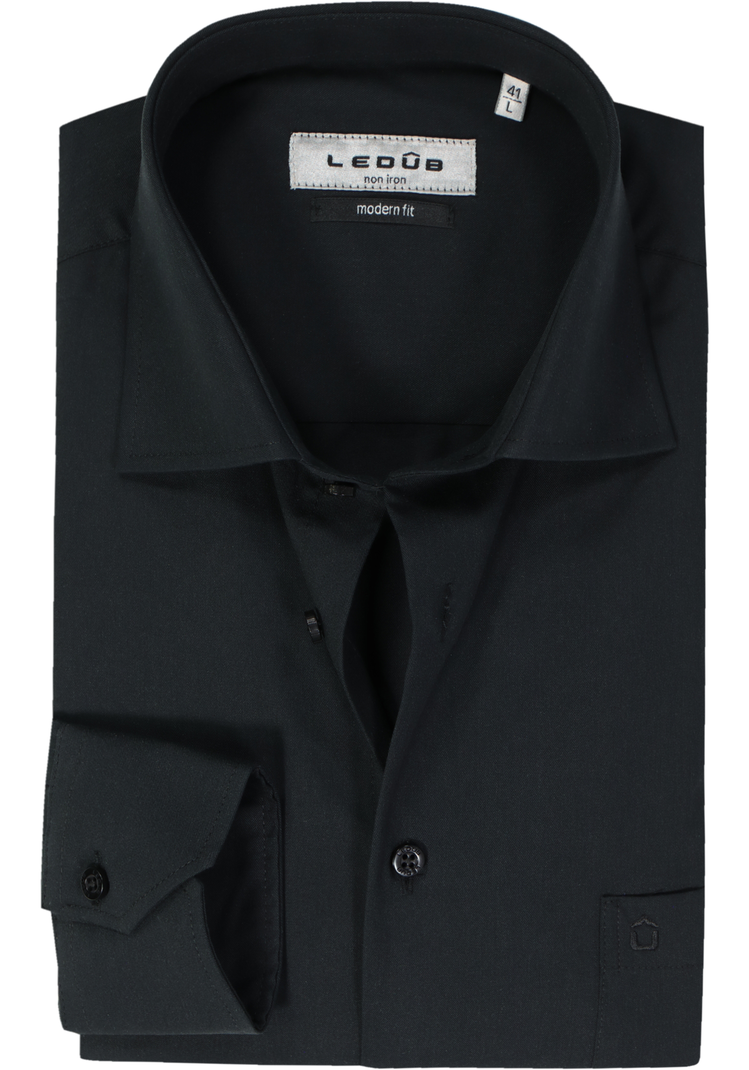 Ledub modern fit overhemd, zwart twill 