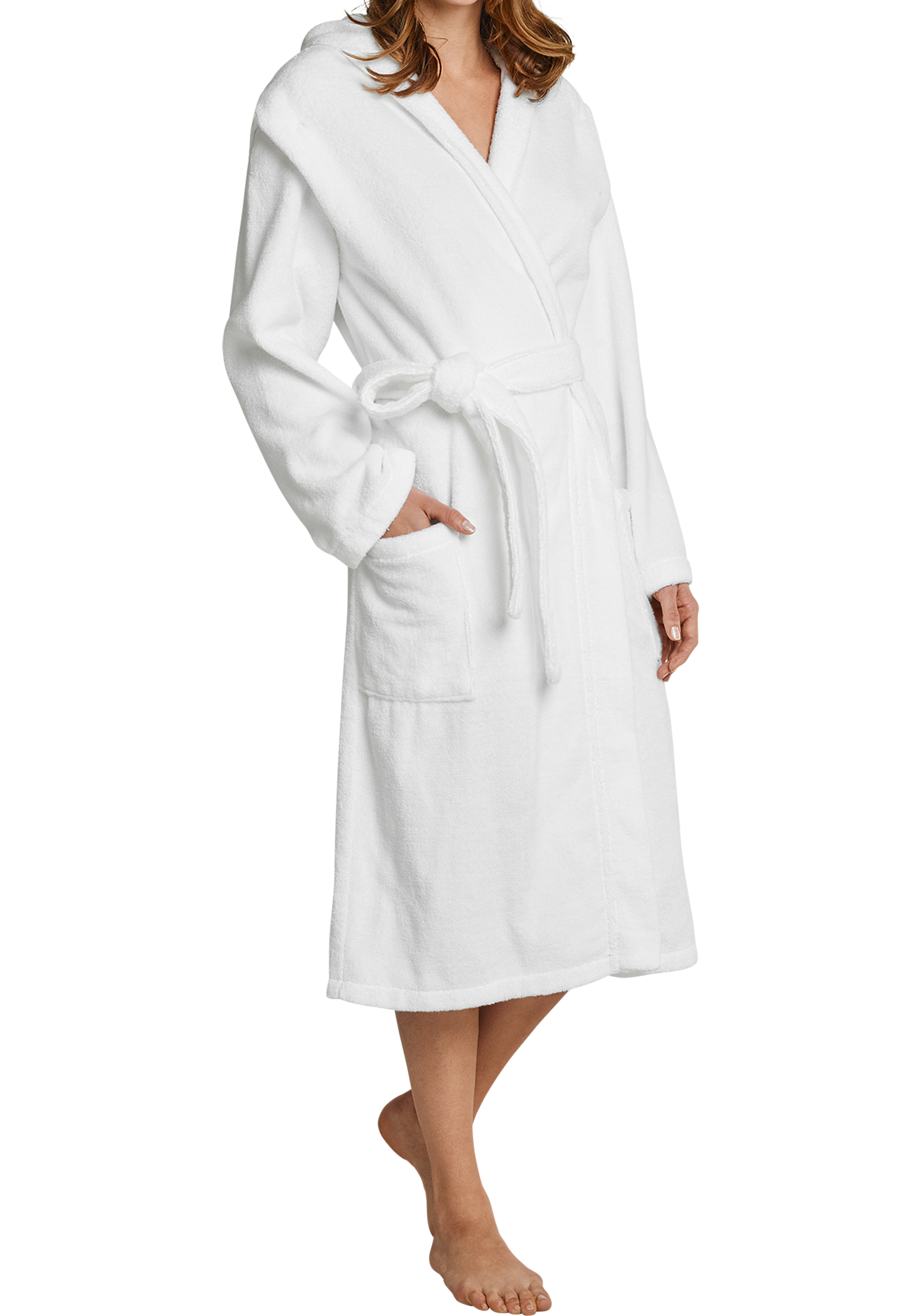 SCHIESSER dames badjas, dik badstof, capuchon, wit
