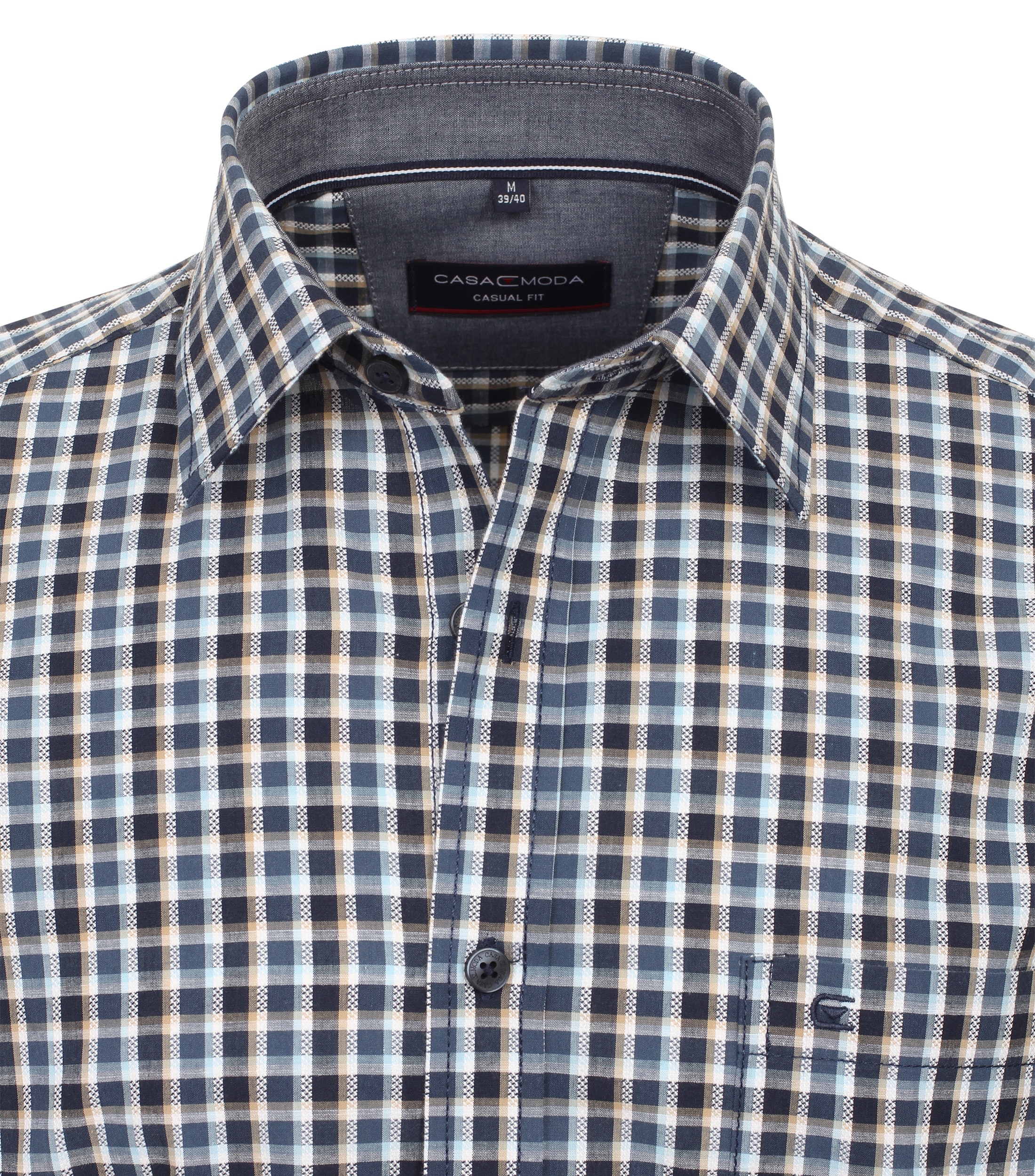 CASA MODA Sport casual fit overhemd, korte mouw, chambray, blauw geruit - 944269400-100