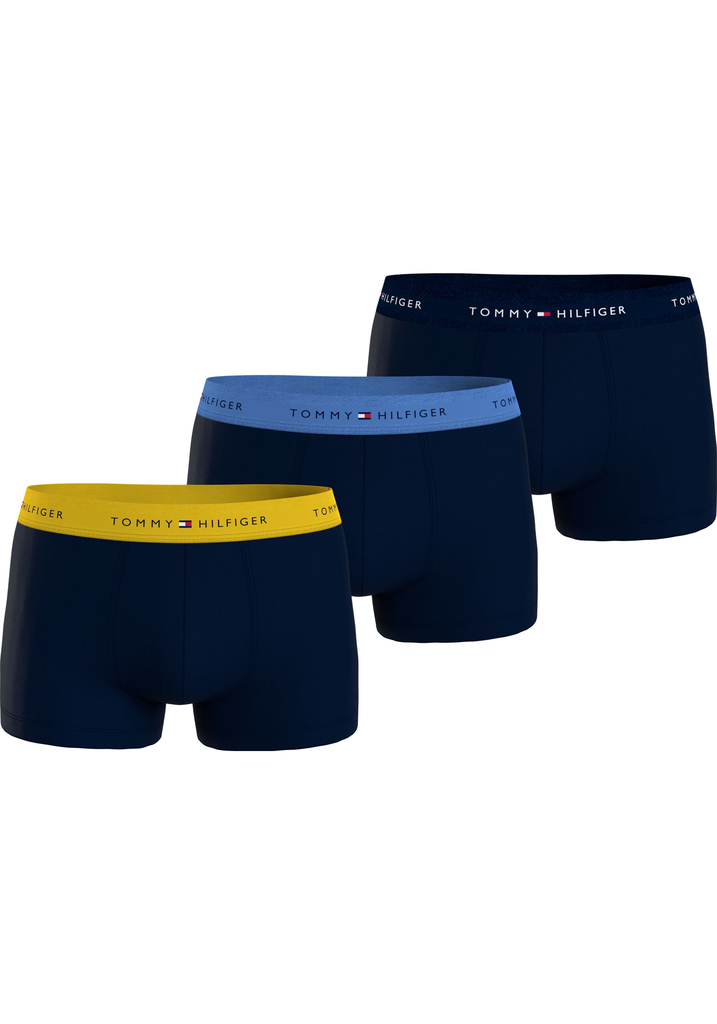 Tommy Hilfiger trunk (3-pack), heren boxers normale lengte, blauw met gekleurde tailleband
