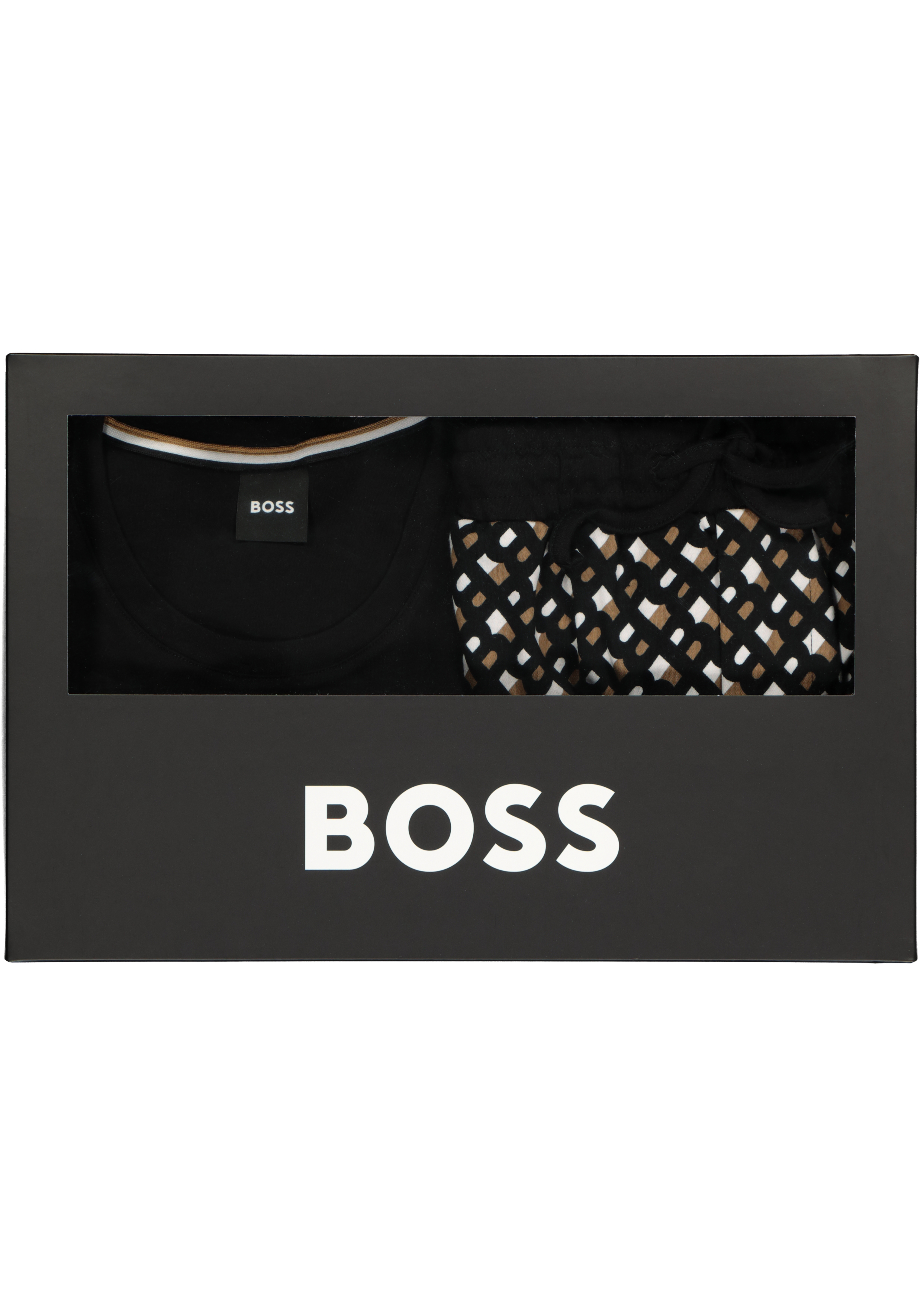 BOSS Relax Short Set, heren shortama set, beige dessin