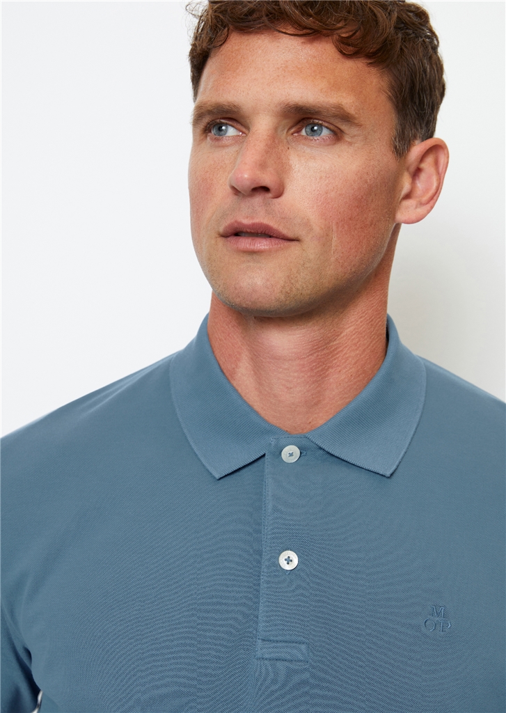 Marc O'Polo regular fit polo lange mouw, heren poloshirt, middenblauw