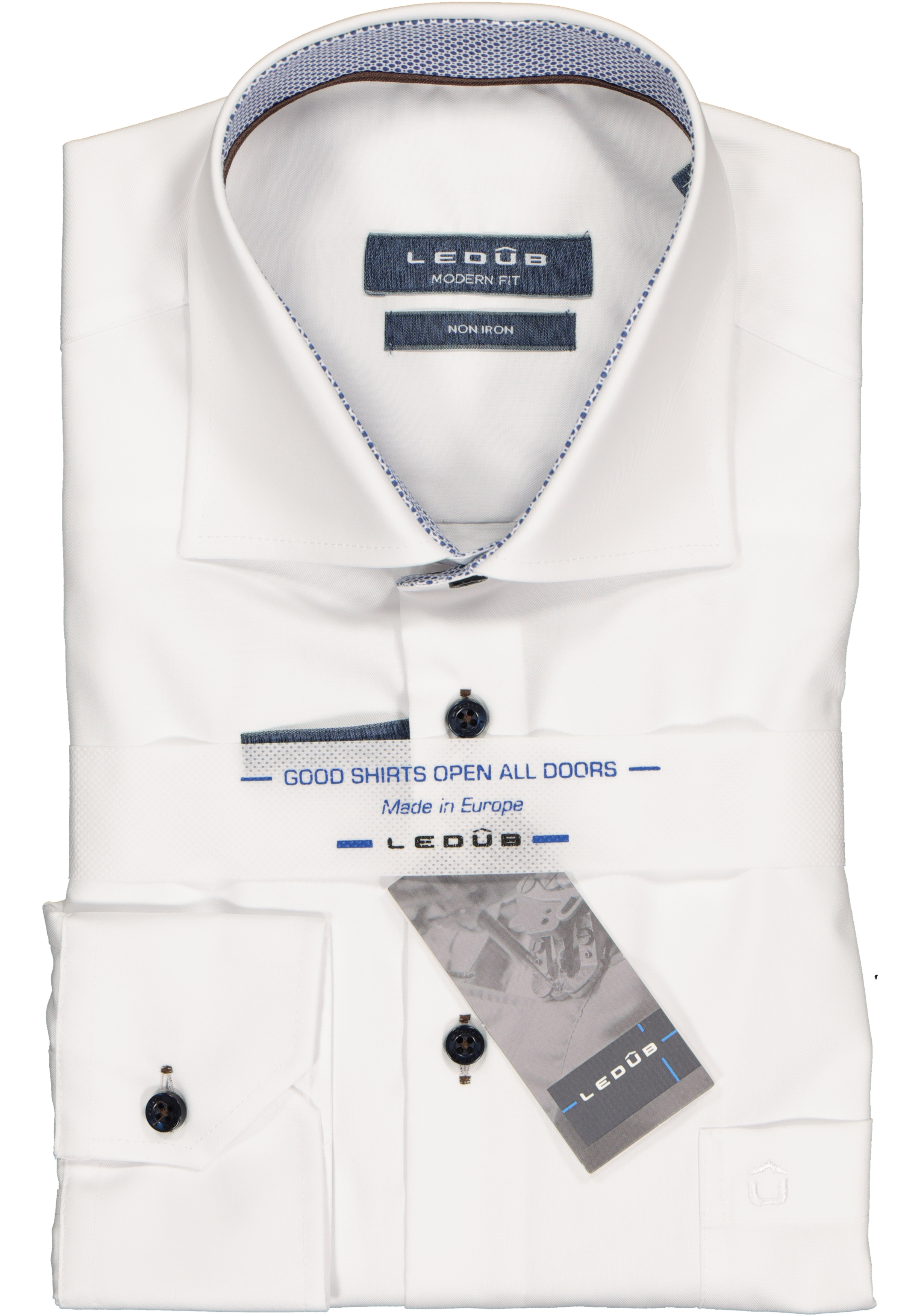 Ledub Modern Fit overhemd, wit twill (contrast)