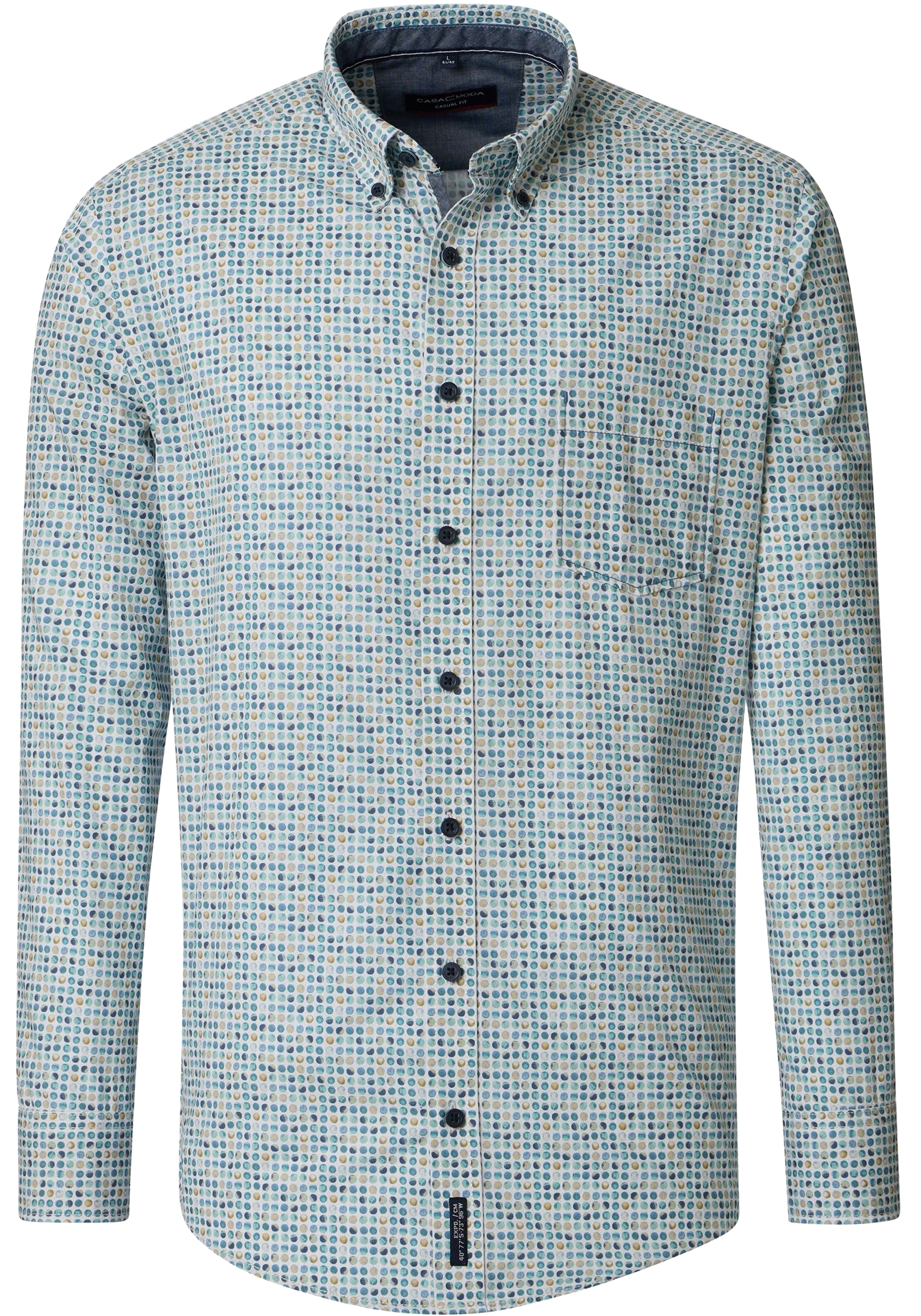CASA MODA Sport casual fit overhemd, popeline, wit met blauw, aqua en geel balletjes dessin