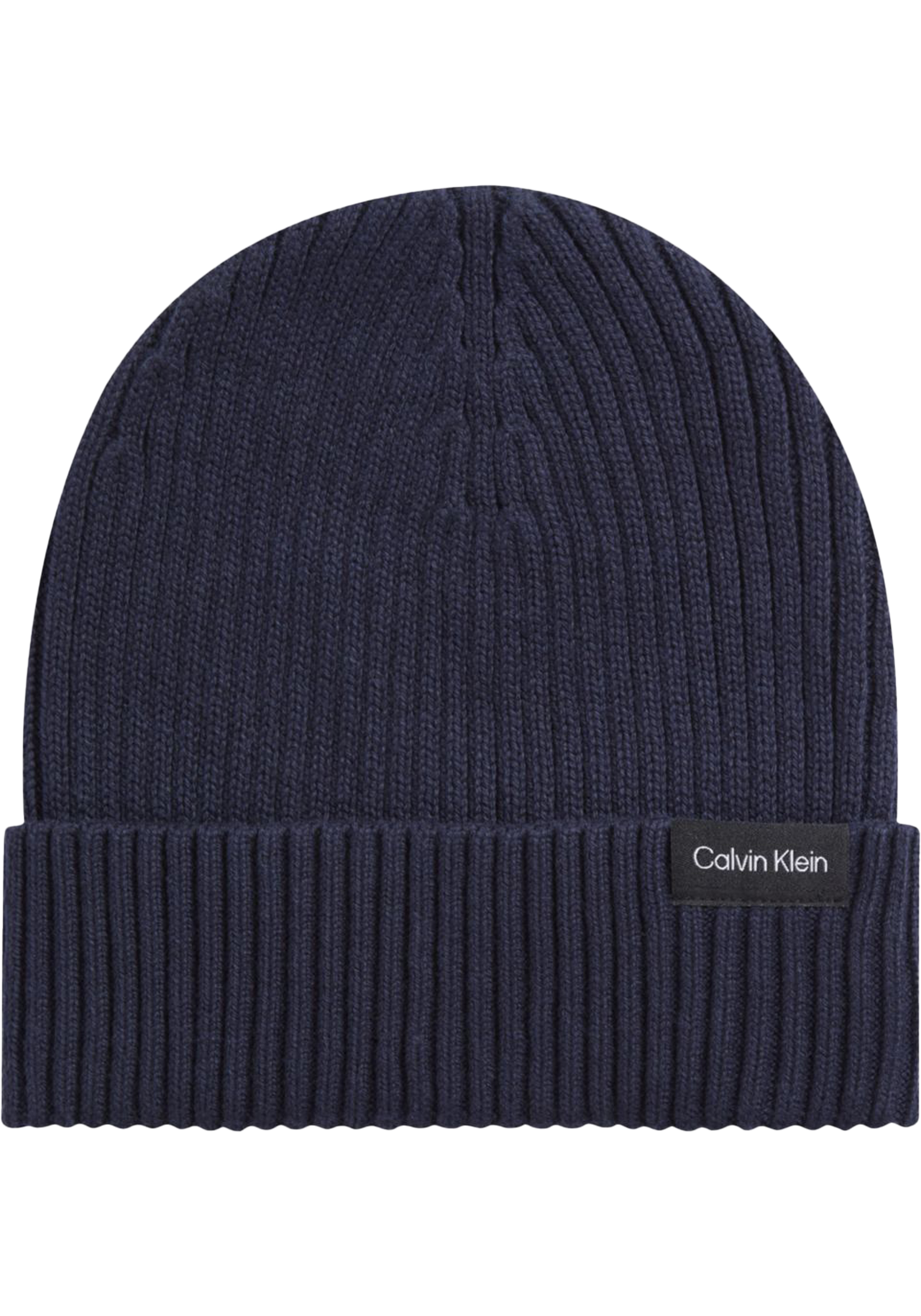 Calvin Klein muts, classic cotton rib beanie, donkerblauw