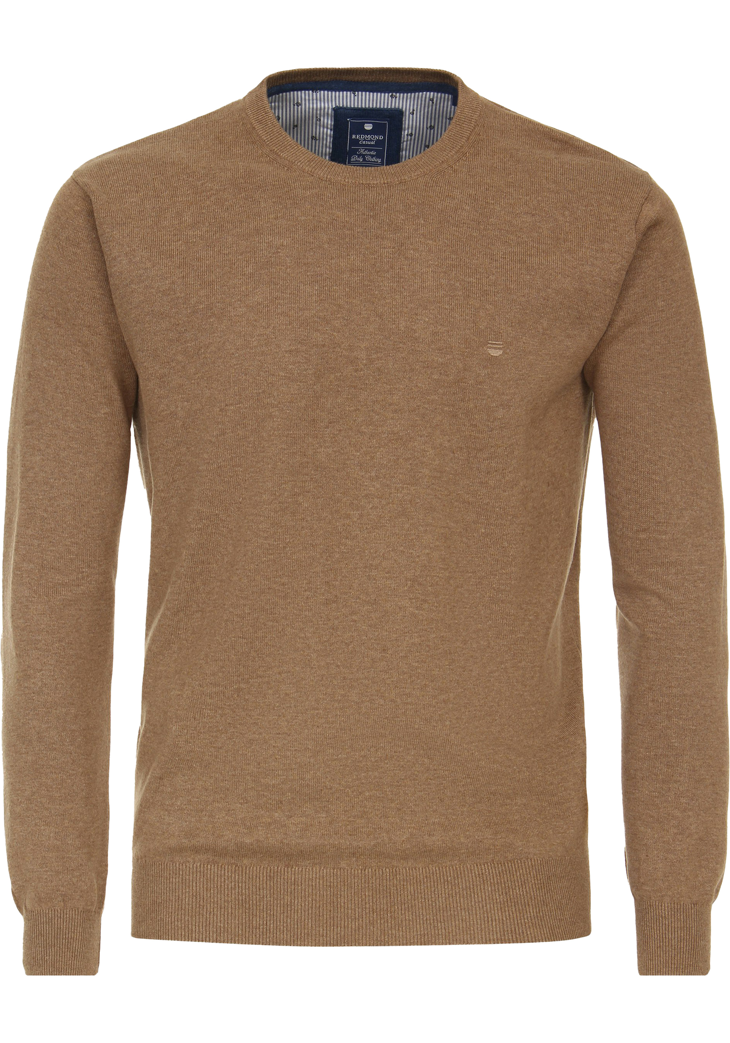 Redmond heren trui katoen, O-hals, camel (middeldik)