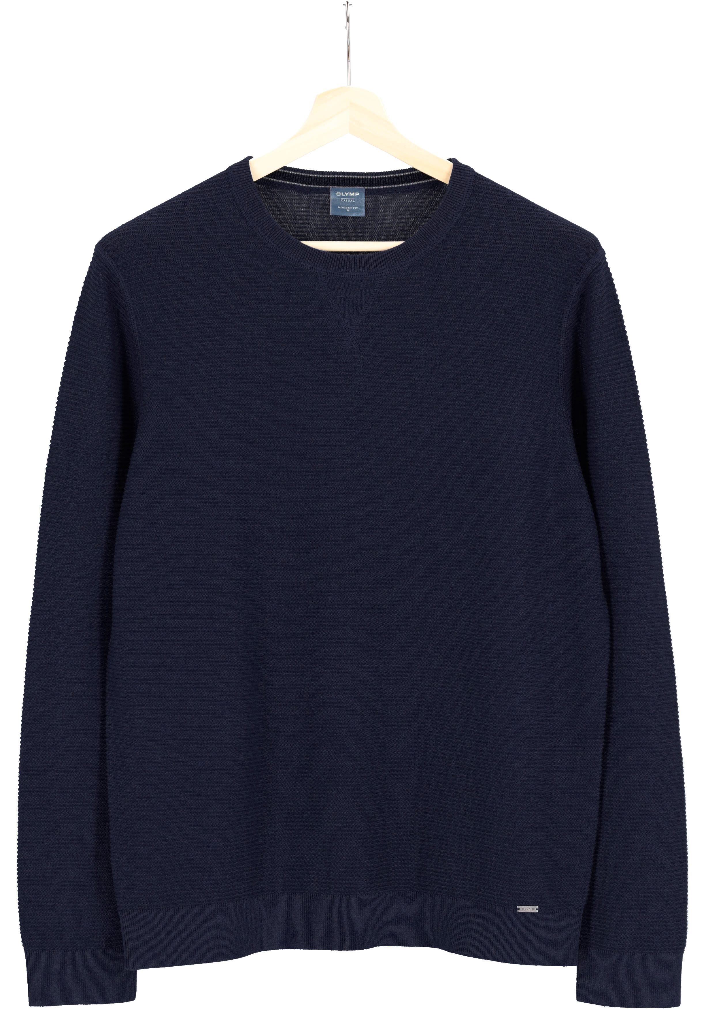 OLYMP modern fit trui katoen structuur, O-hals, donkerblauw