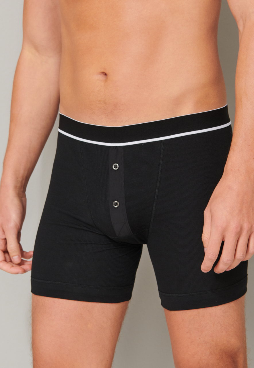 SCHIESSER Retro Rib boxer (1-pack), heren short dubbelrib biologisch katoen zwart