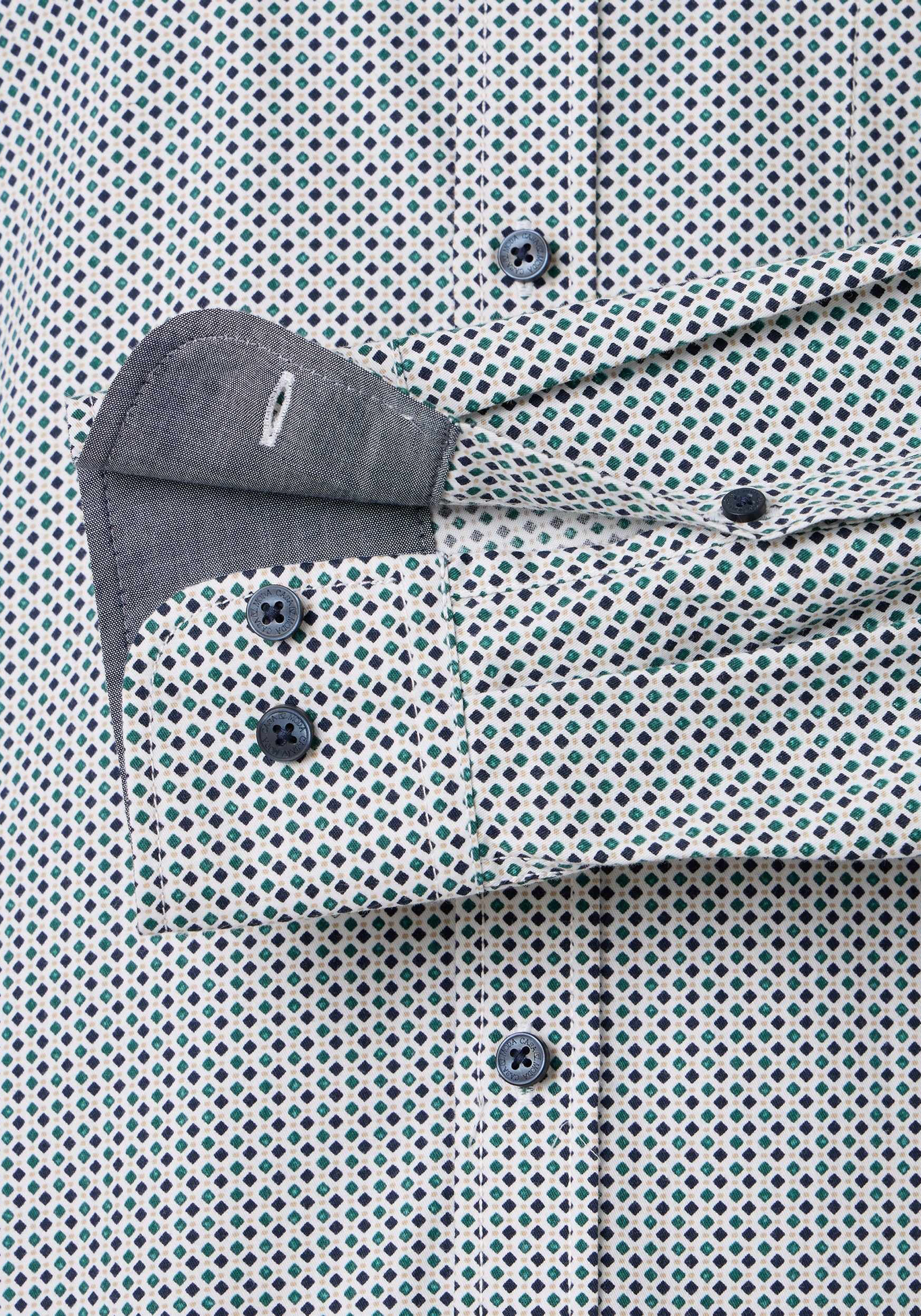CASA MODA Sport casual fit overhemd, twill, wit met blauw en petrol dessin