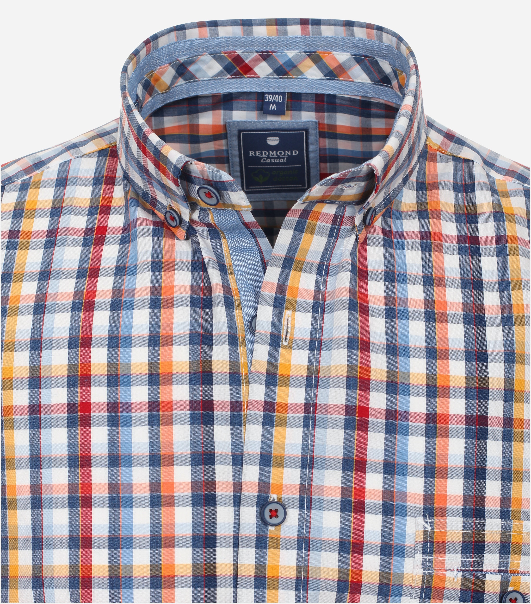 Redmond comfort fit overhemd, korte mouw, popeline, rood geruit