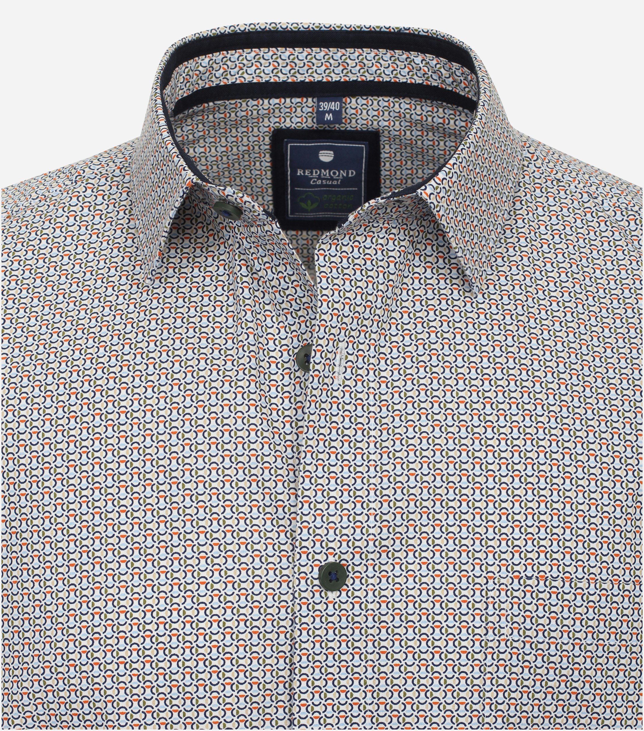 Redmond comfort fit overhemd, korte mouw, popeline, blauw dessin