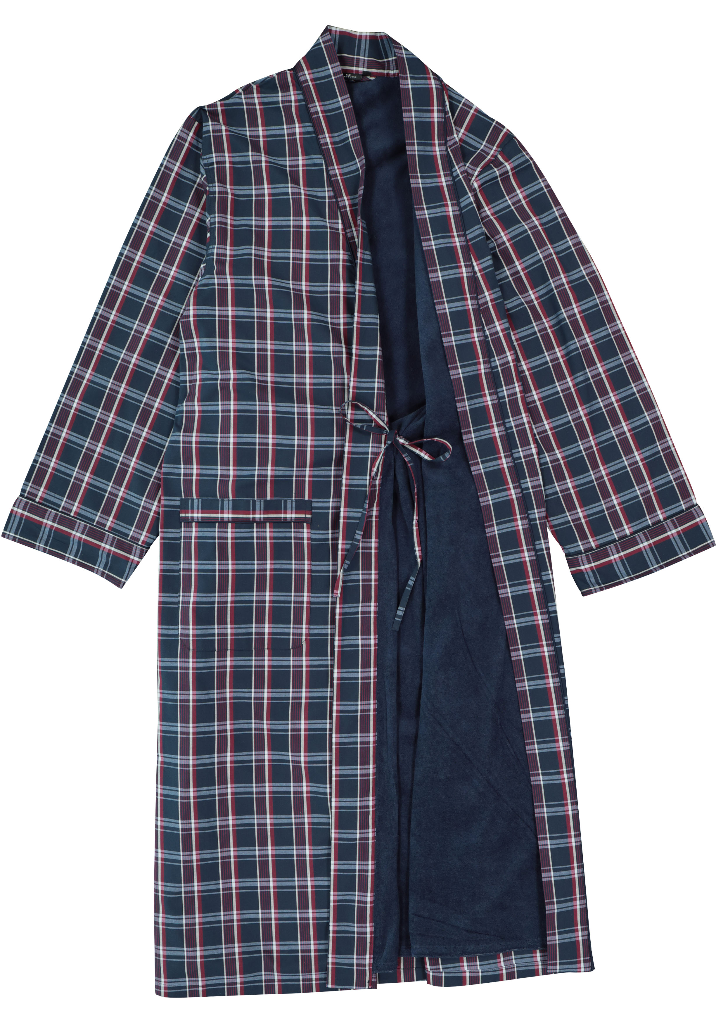 Gotzburg heren ochtendjas (dik), katoen gevoerd met badstof, blauw met rood en wit geruit