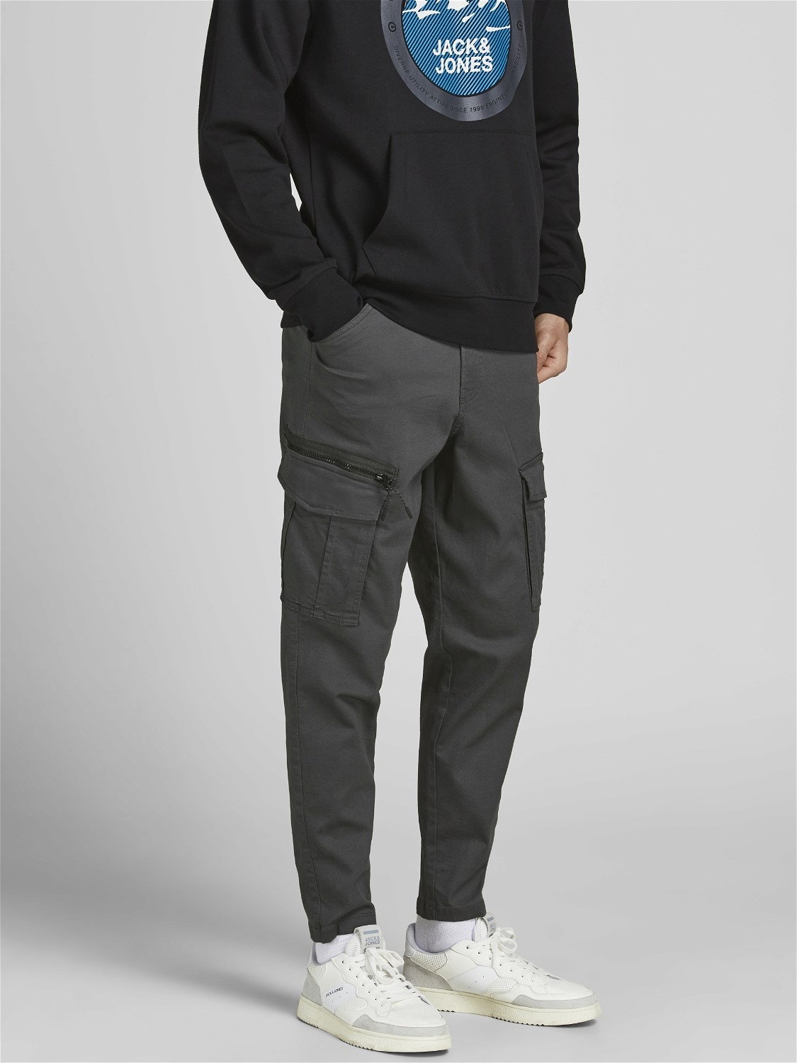 JACK & JONES Ace Dex Tapered loose fit, heren cargo broek, donkergrijs