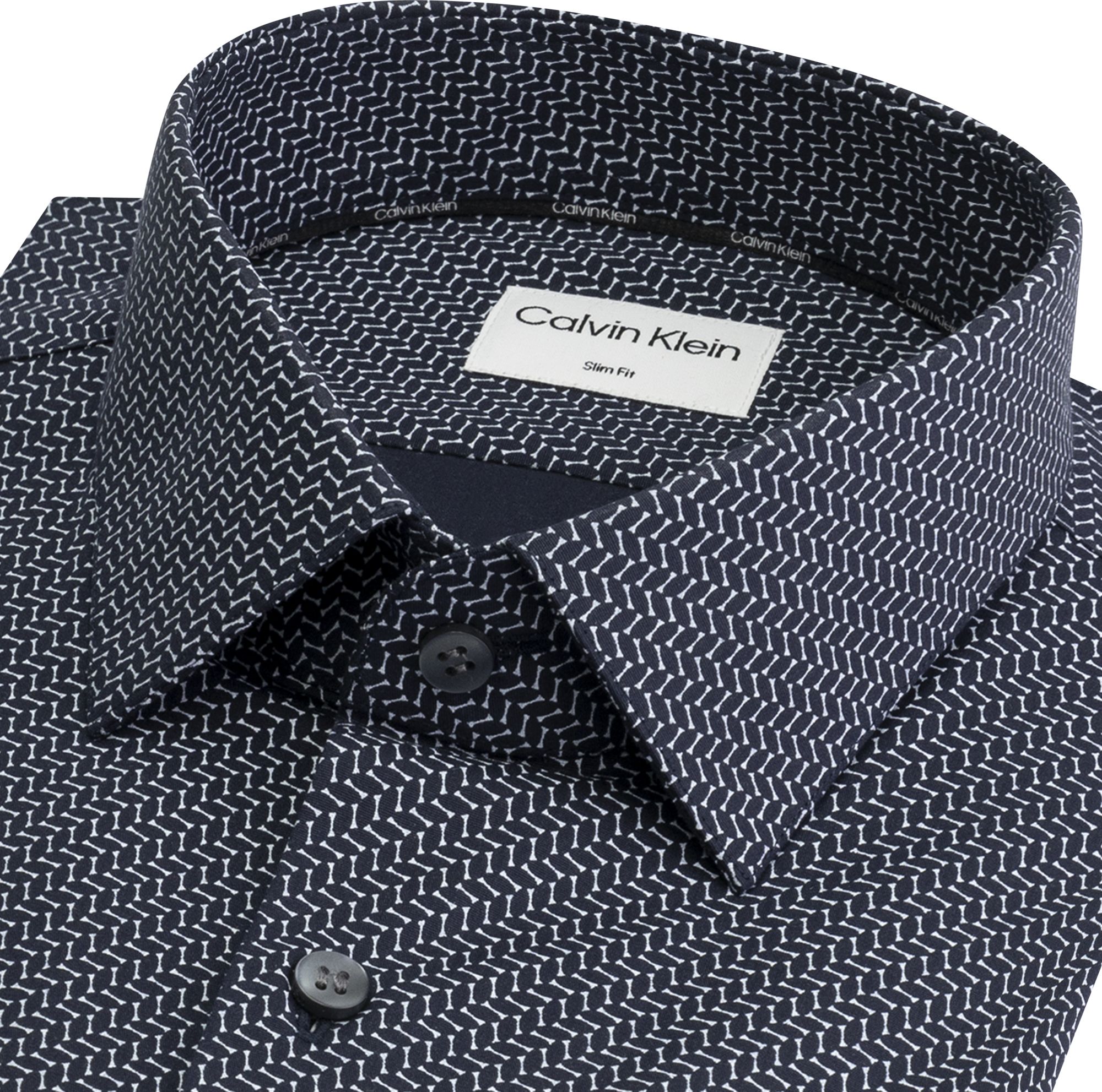 Calvin Klein slim fit overhemd, Geometric Print Slim Shirt, blauw met wit dessin
