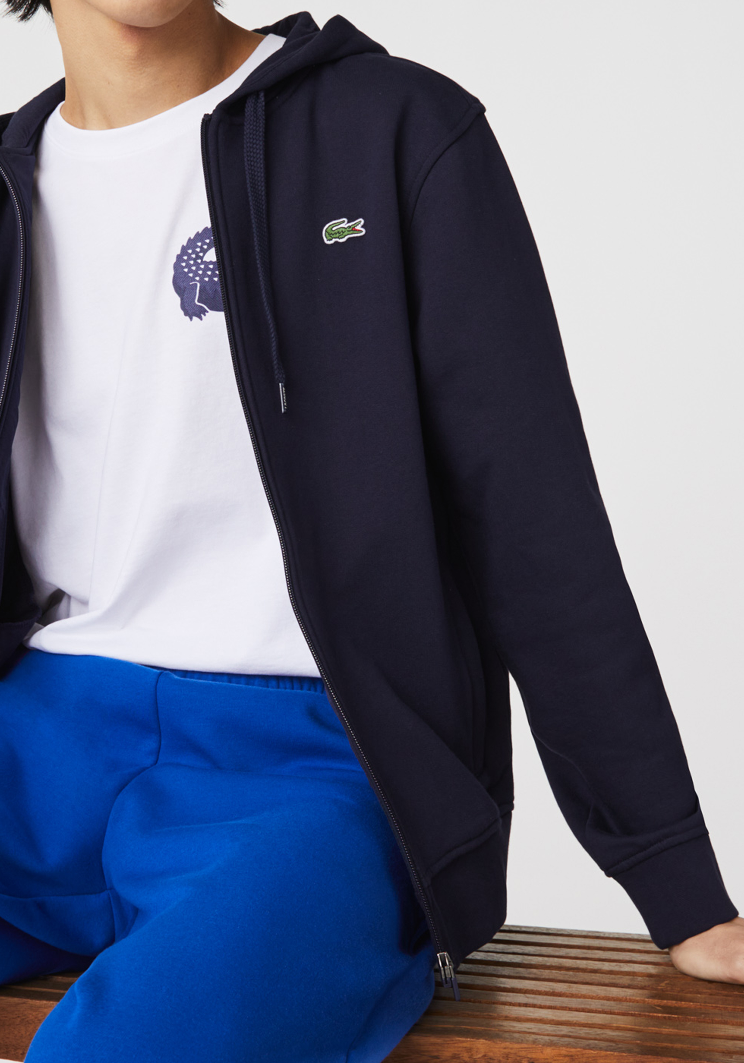 Lacoste heren hoodie sweatsvest, met rits, donkerblauw