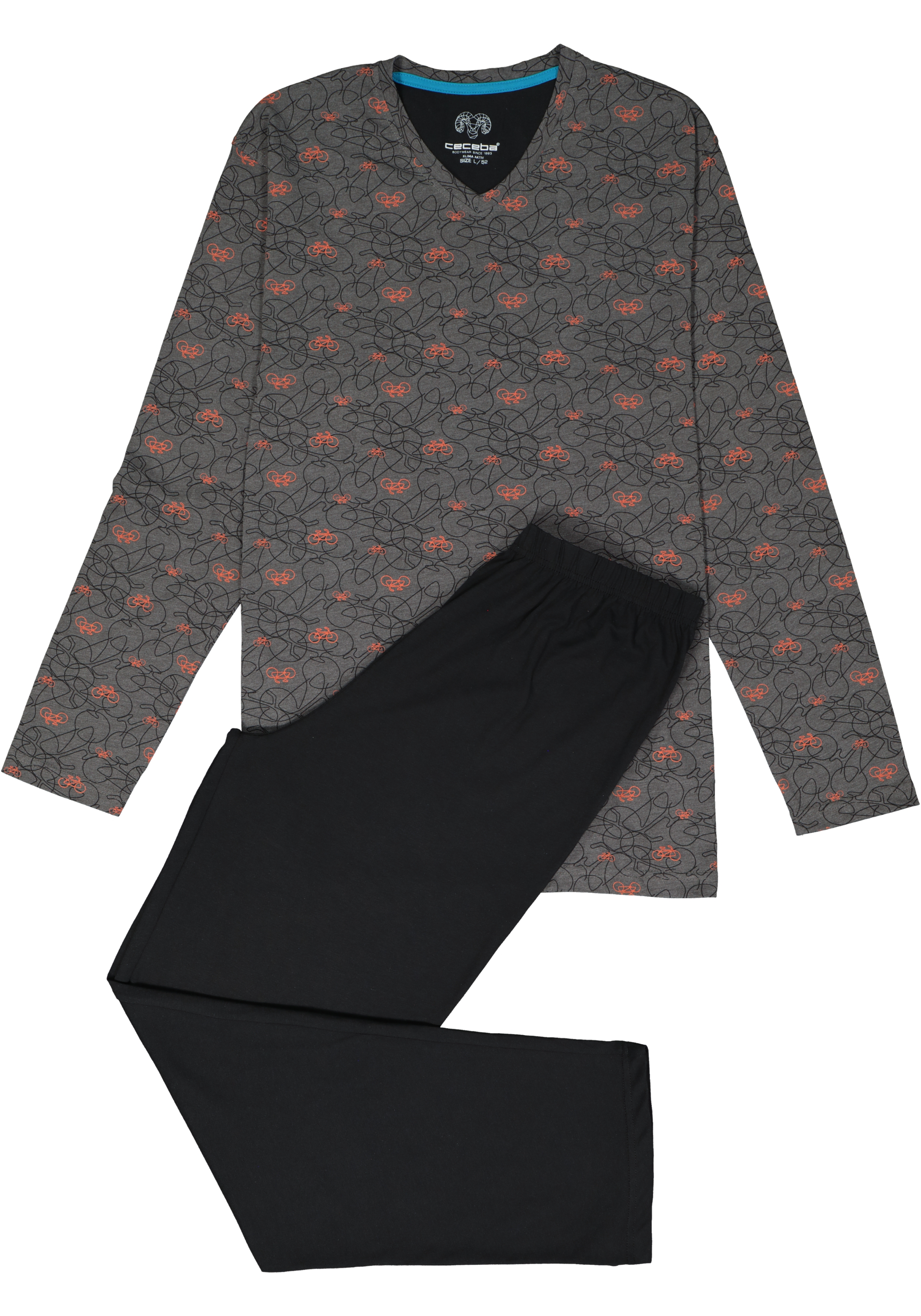 Ceceba heren pyjama V-hals, donkergrijs dessin