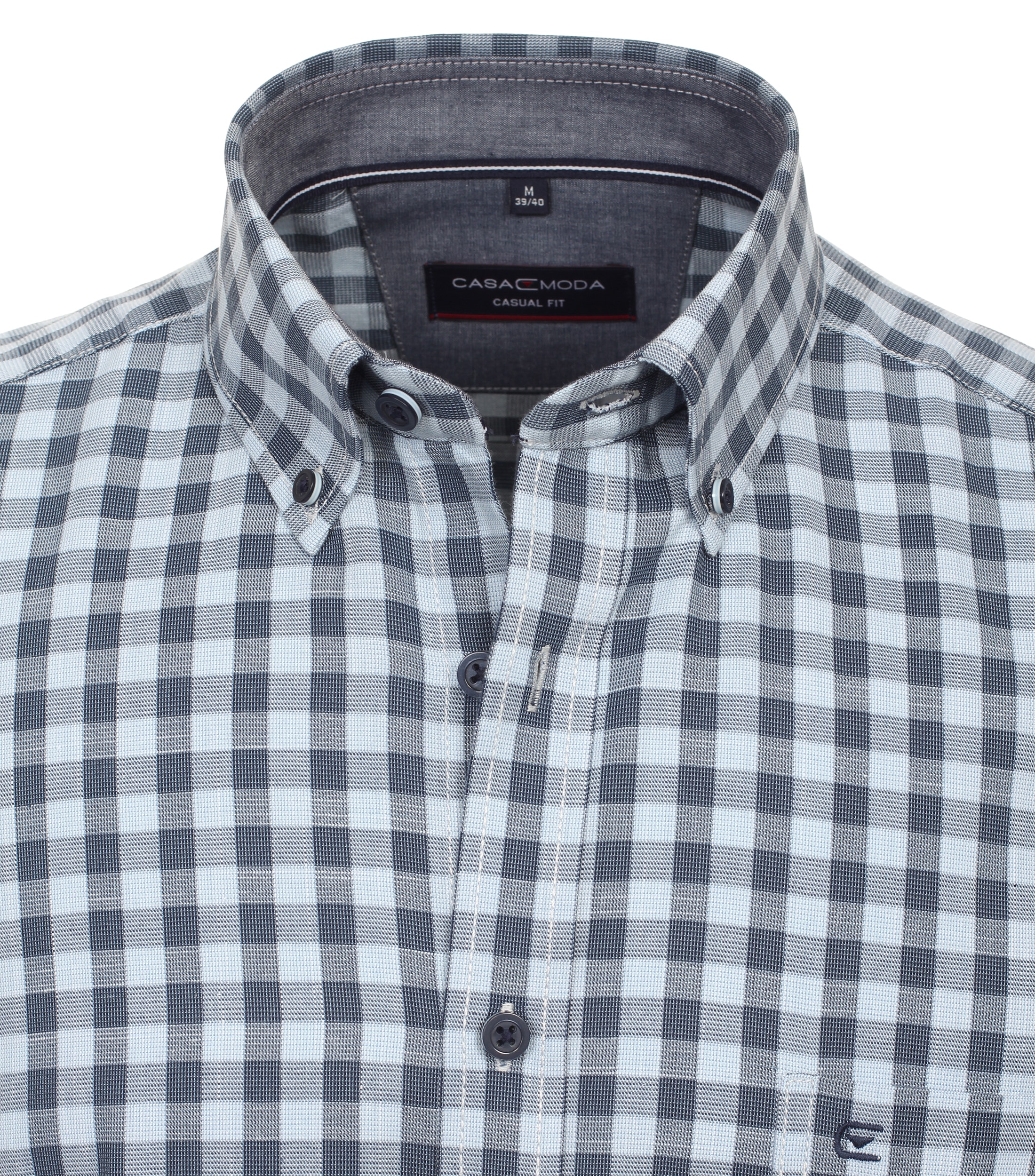 CASA MODA Sport casual fit overhemd, korte mouw, chambray, blauw geruit - 944269500-100