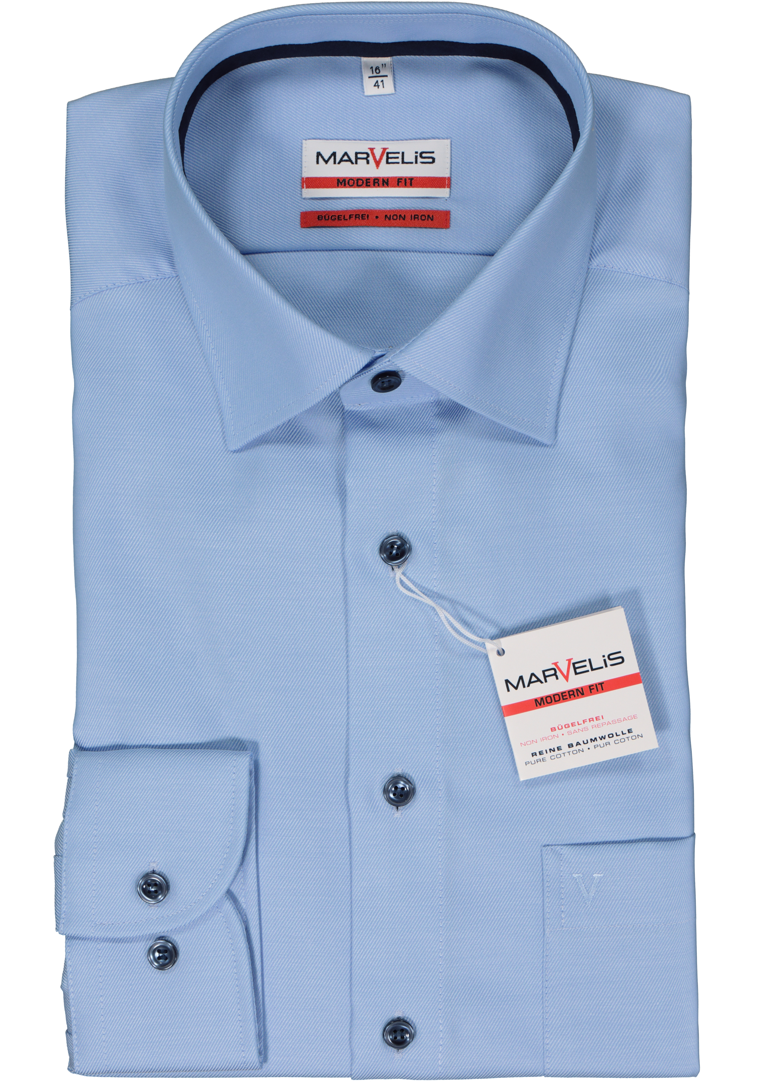 MARVELIS modern fit overhemd, twill, lichtblauw