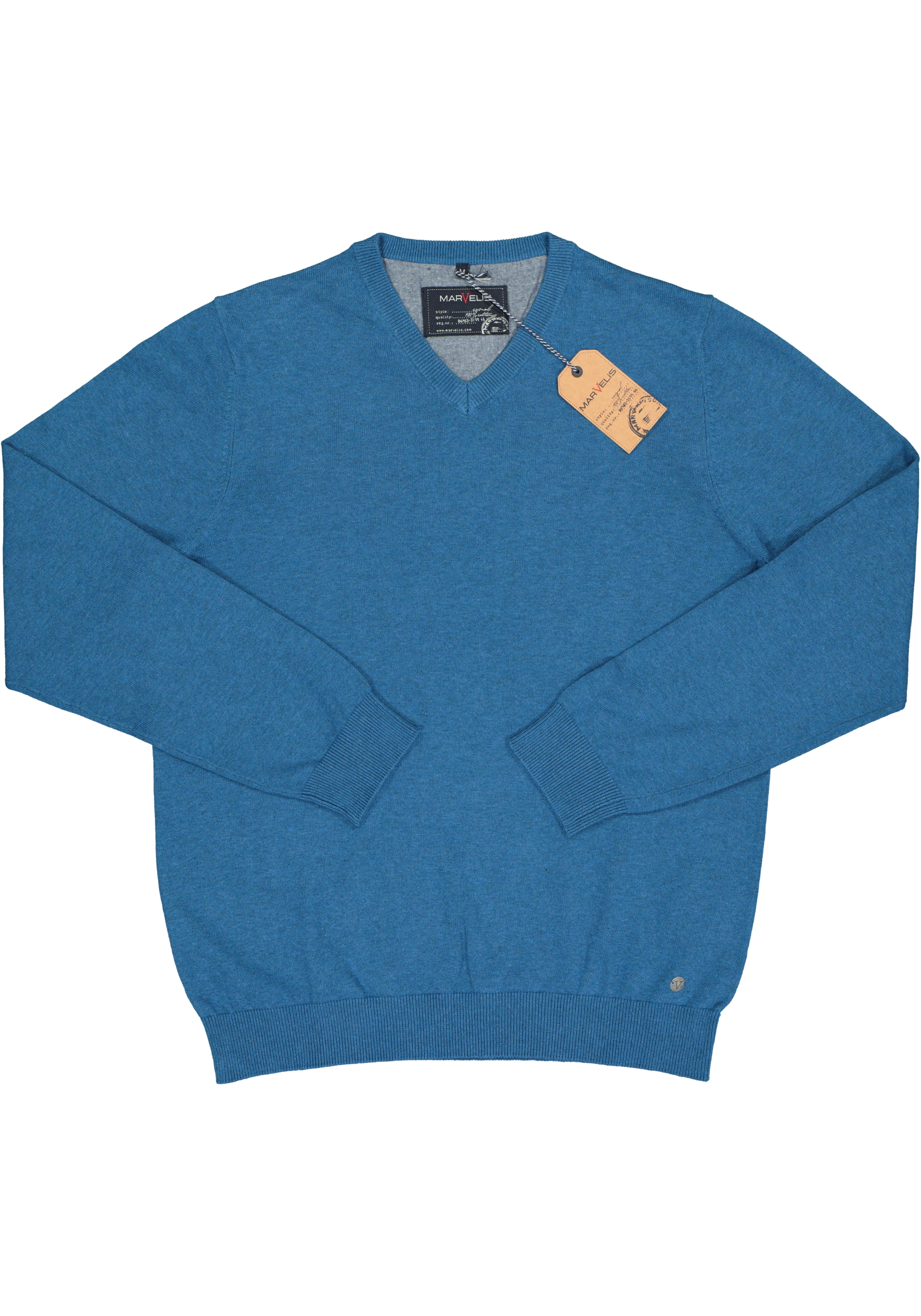 MARVELIS modern fit trui katoen, V-hals, petrol