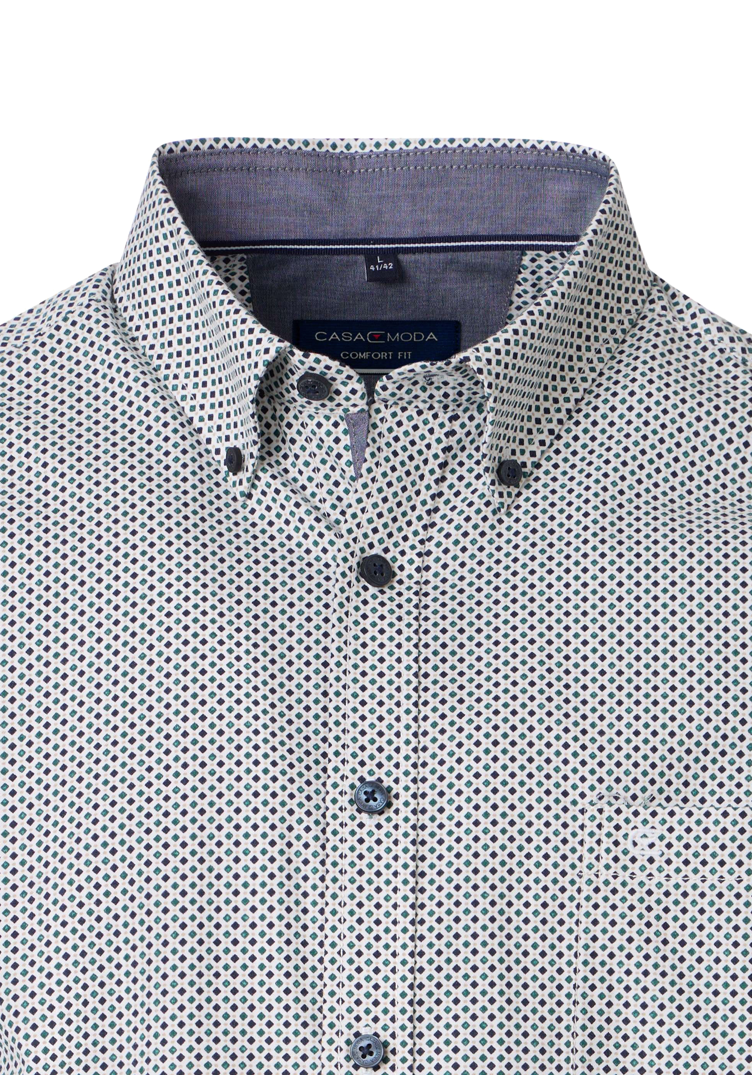 CASA MODA Sport comfort fit overhemd, twill, wit met blauw en groen dessin