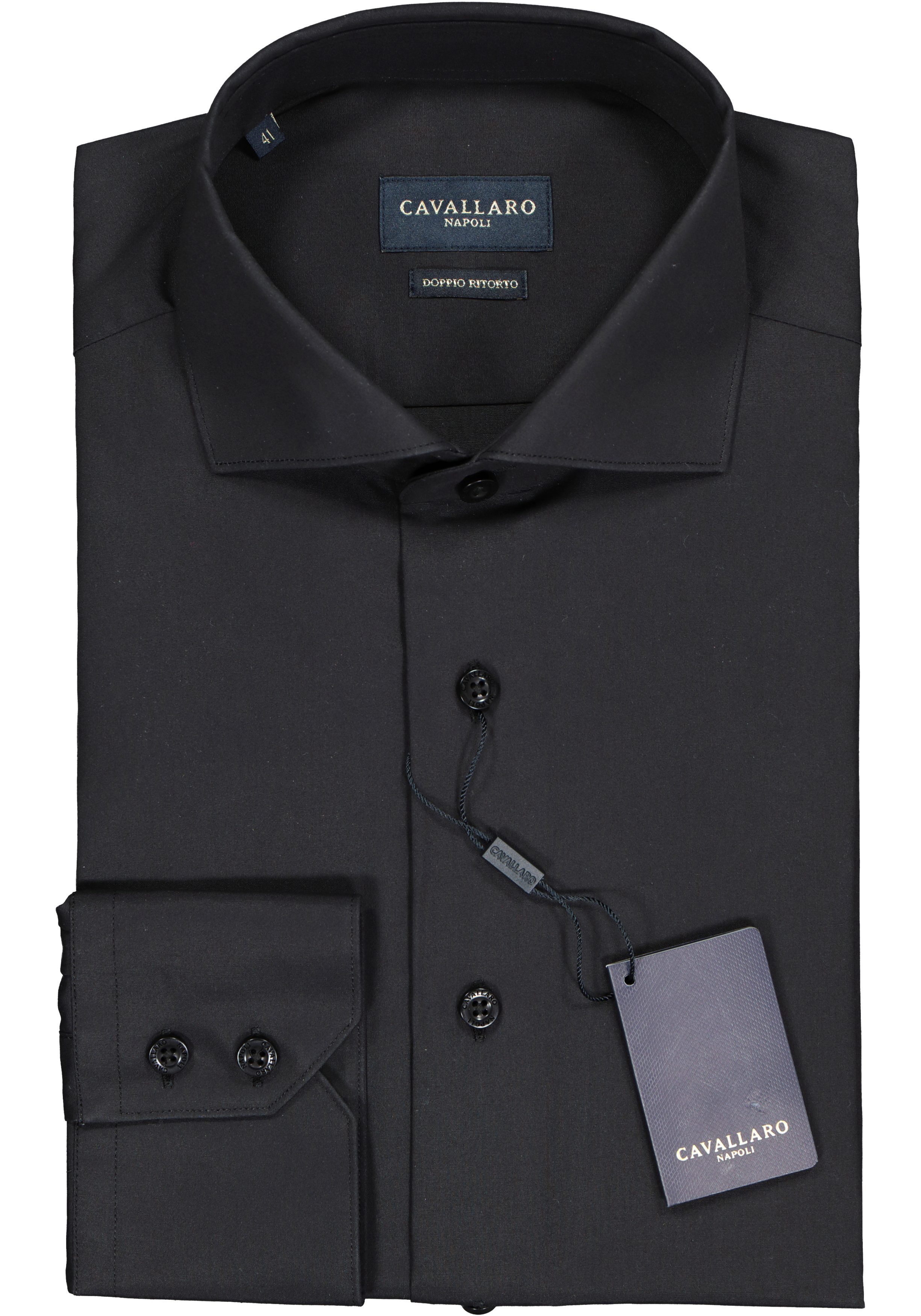 Cavallaro Napoli slim fit overhemd, twill, zwart