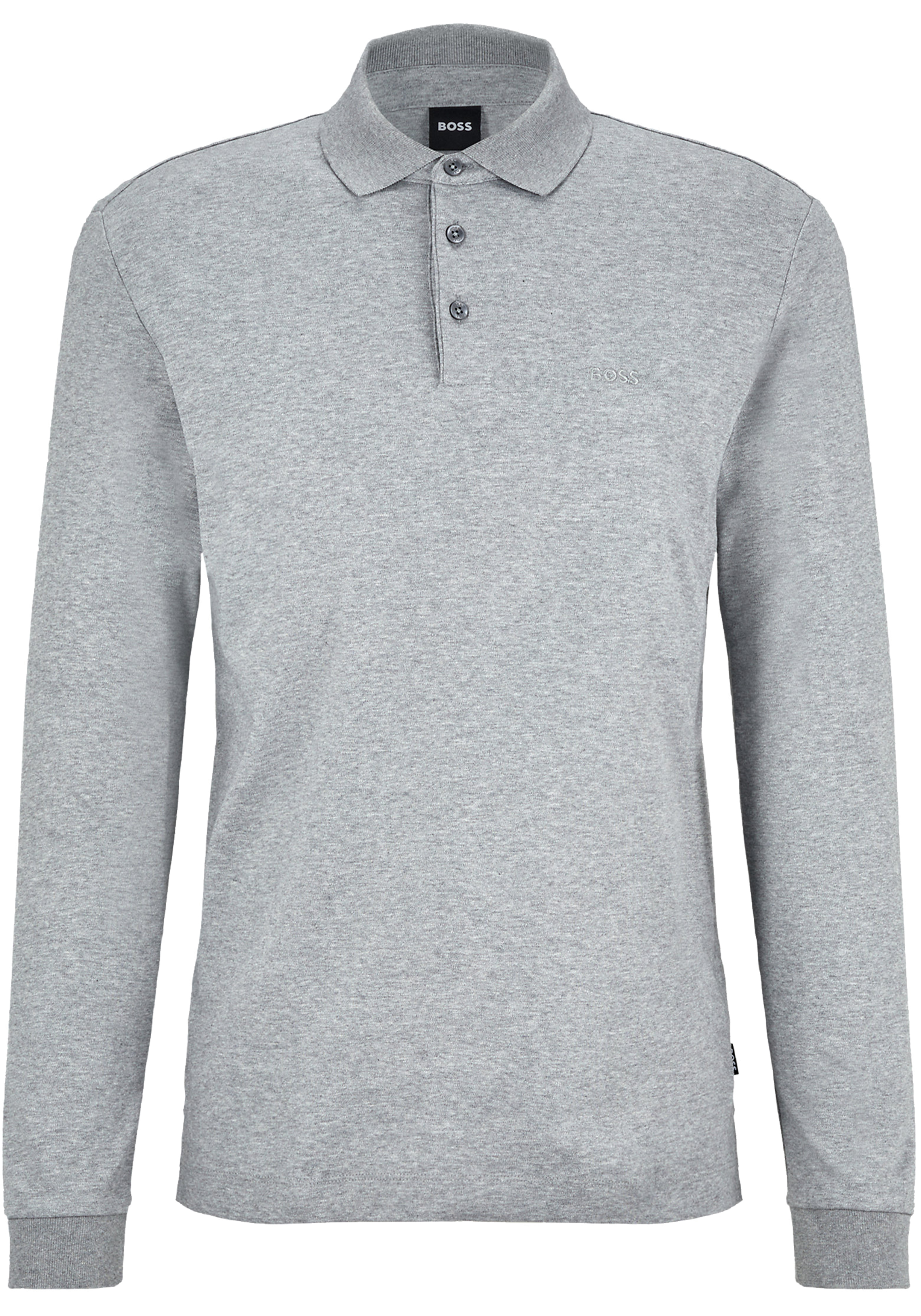 BOSS Pado regular fit polo lange mouw, jersey, zilver