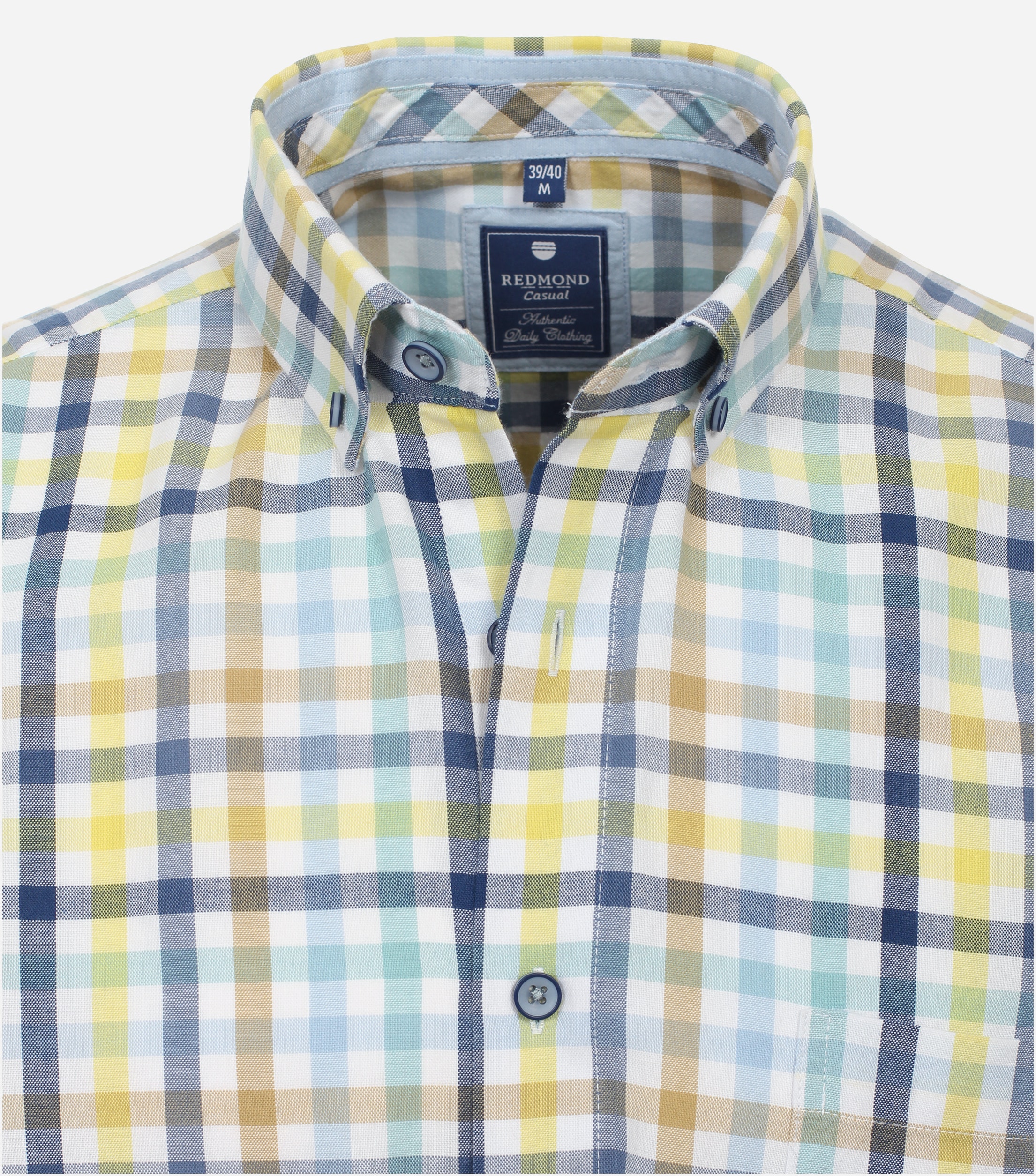 Redmond comfort fit overhemd, korte mouw, popeline, blauw geruit