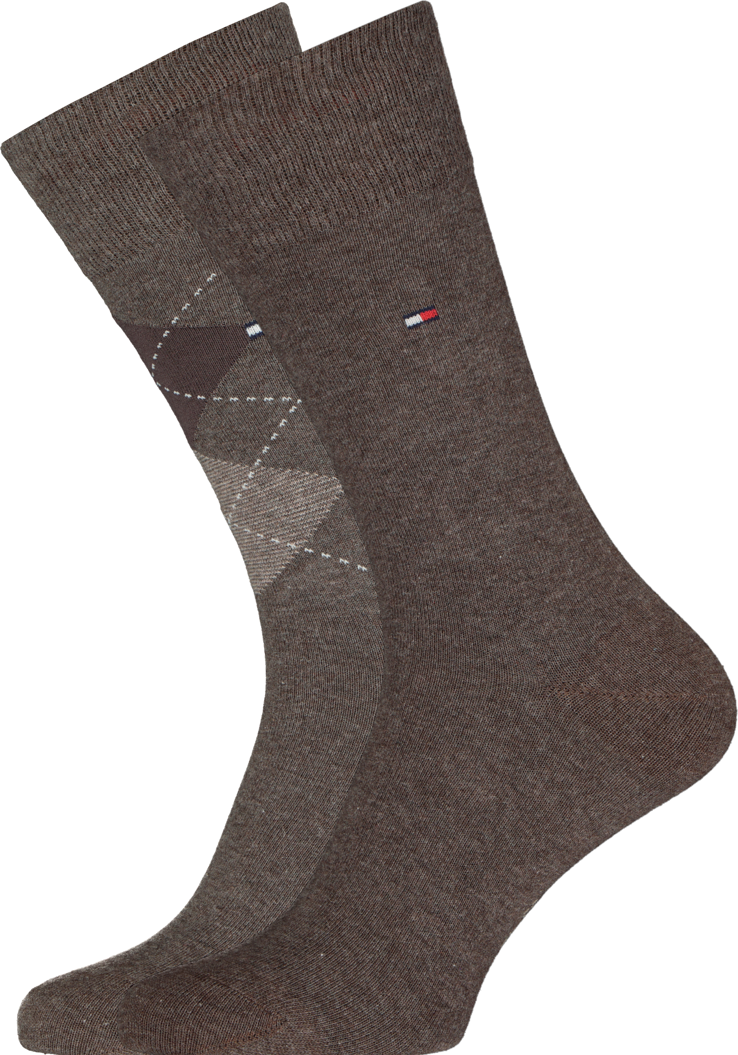 Tommy Hilfiger Check Socks (2-pack), herensokken katoen, geruit en uni, bruin
